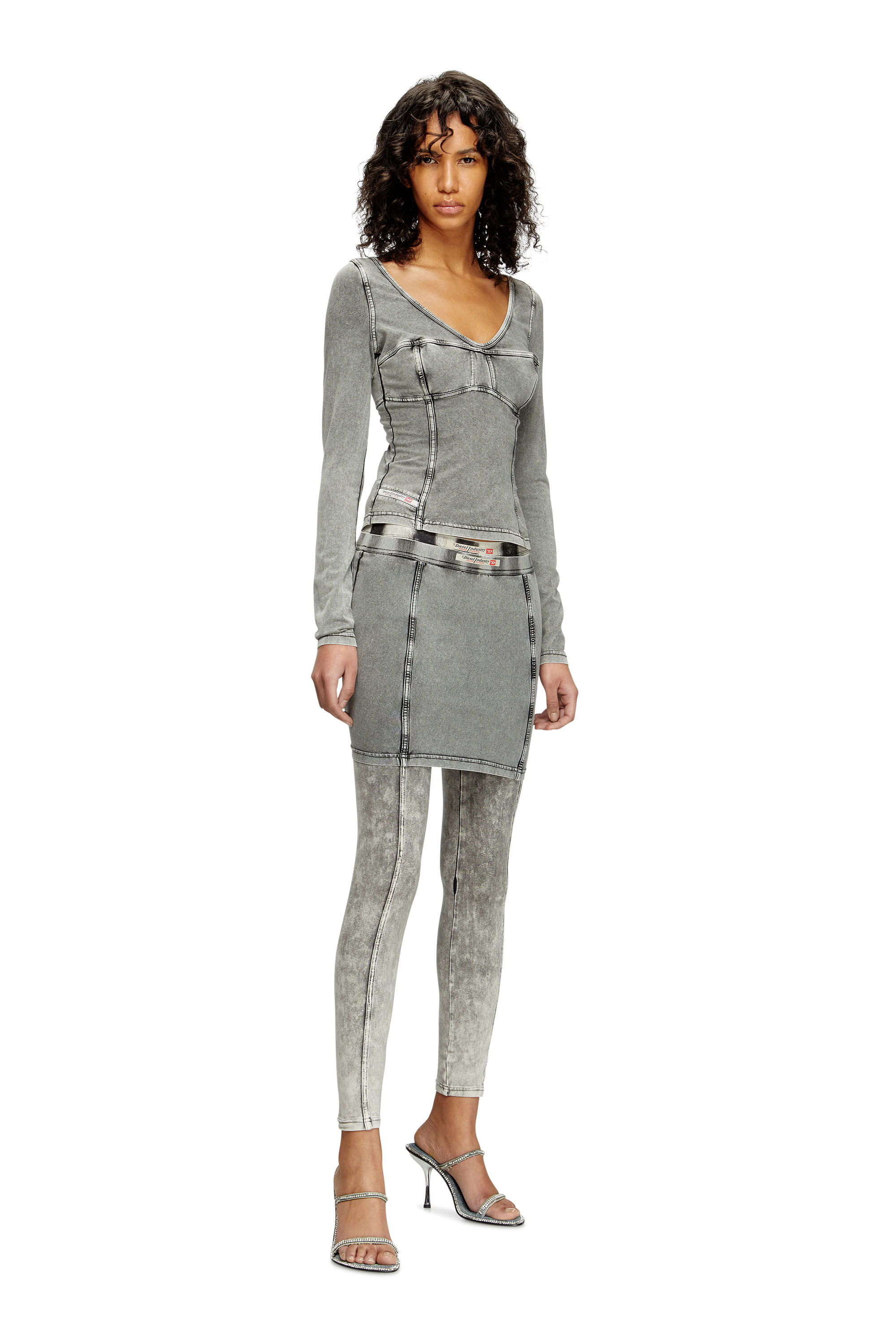 Diesel - T-ELIN, Camiseta de manga larga con efecto denim Mujer in Gris - 1