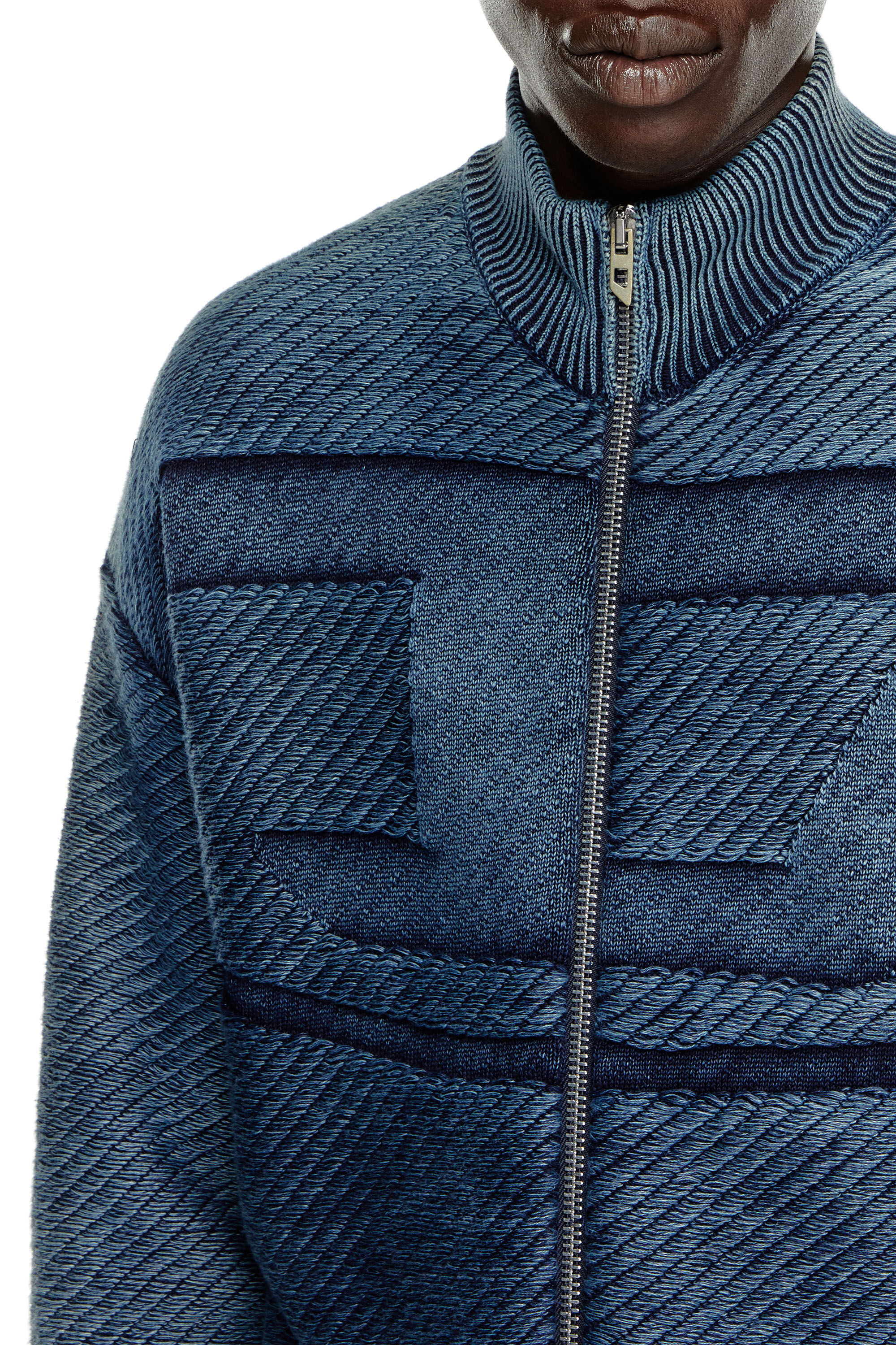 Men's Denim-effect zip-up cardigan in cotton | Blue | Diesel Men's Denim-effect zip-up cardigan in cotton | Blue | Diesel