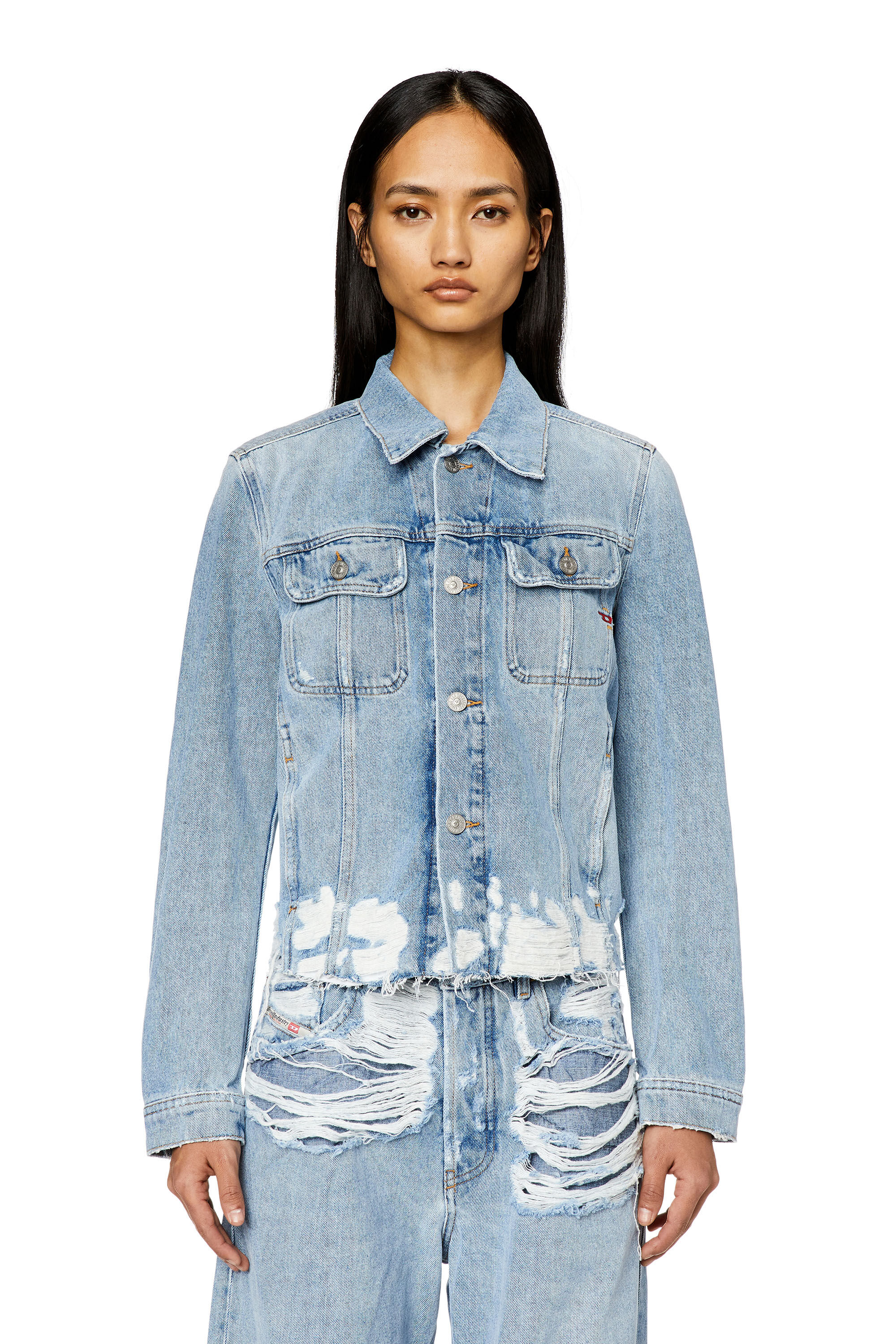 Diesel - DE-BONNY-S3, Chaqueta trucker en denim roto Mujer in Azul marino - 6