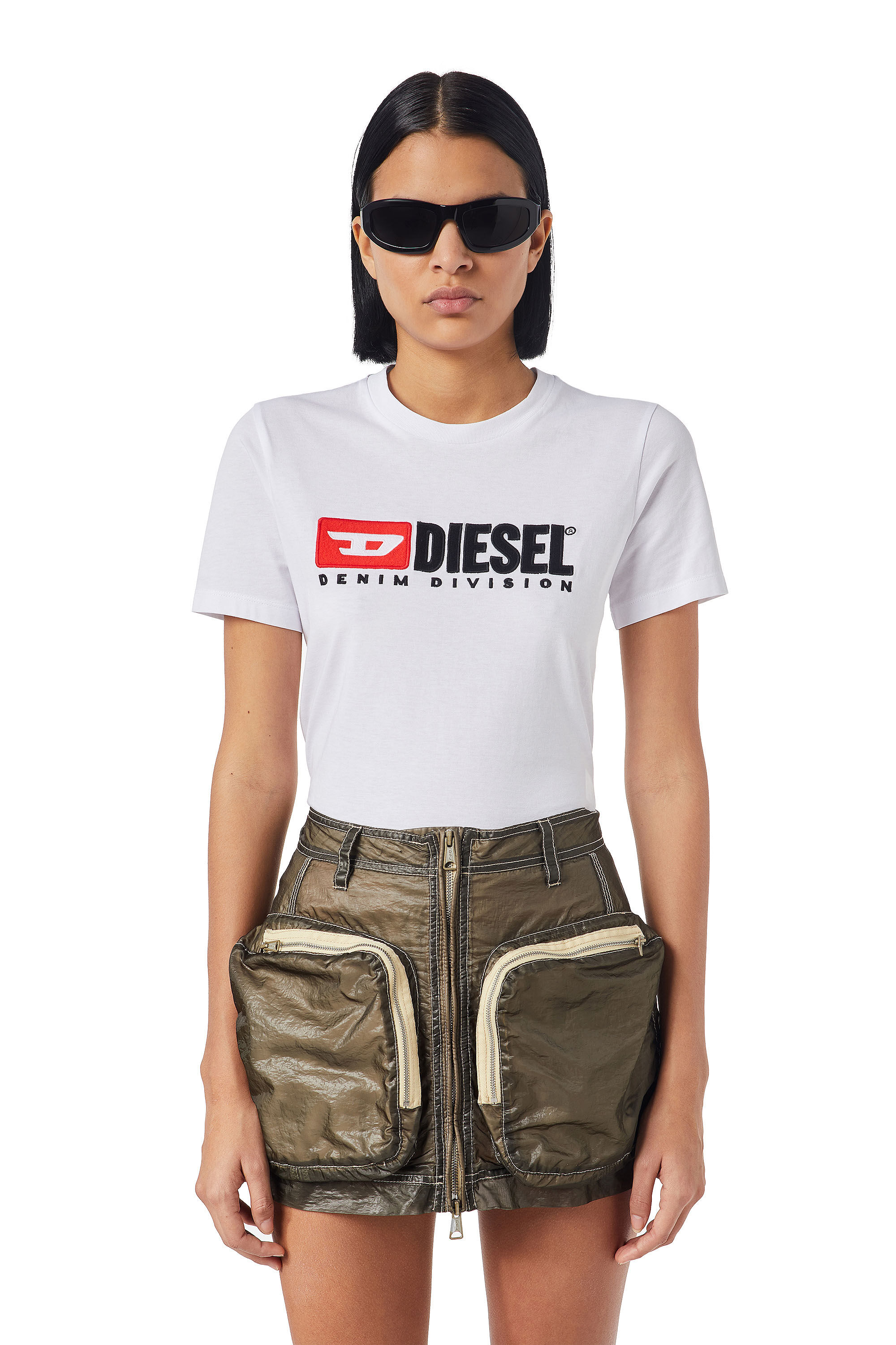 Diesel - T-REG-DIV, Woman's T-shirt with fleece patches in White - 3