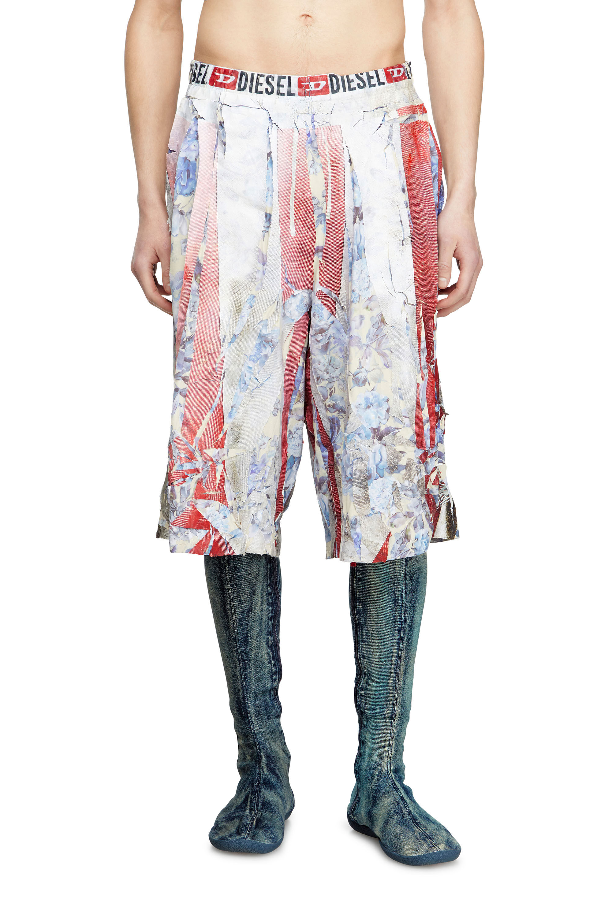 Women's Floral shorts with cracked over-print | Multicolor