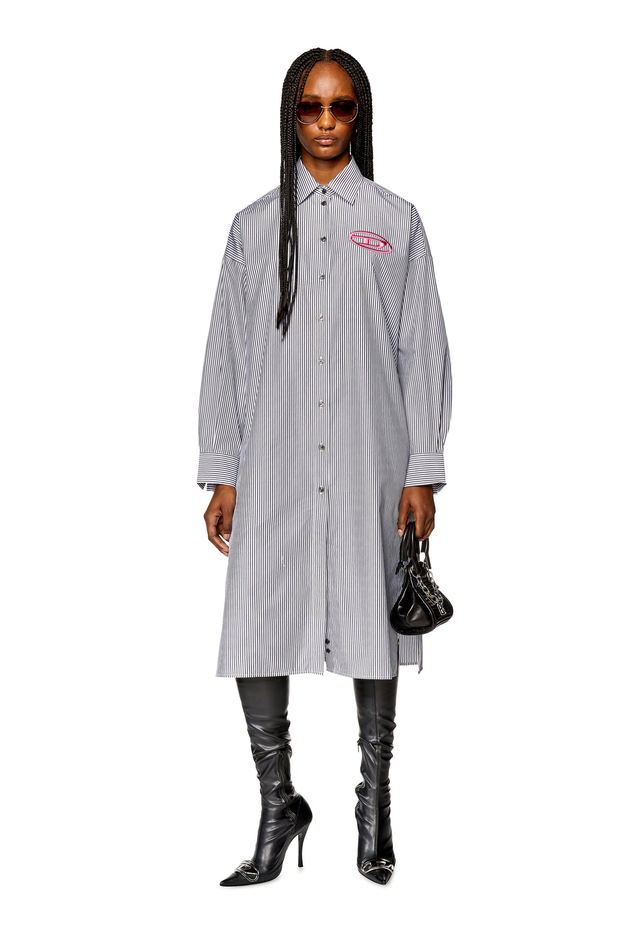 Women's Striped shirt dress with logo embroidery Women's Striped shirt dress with logo embroidery