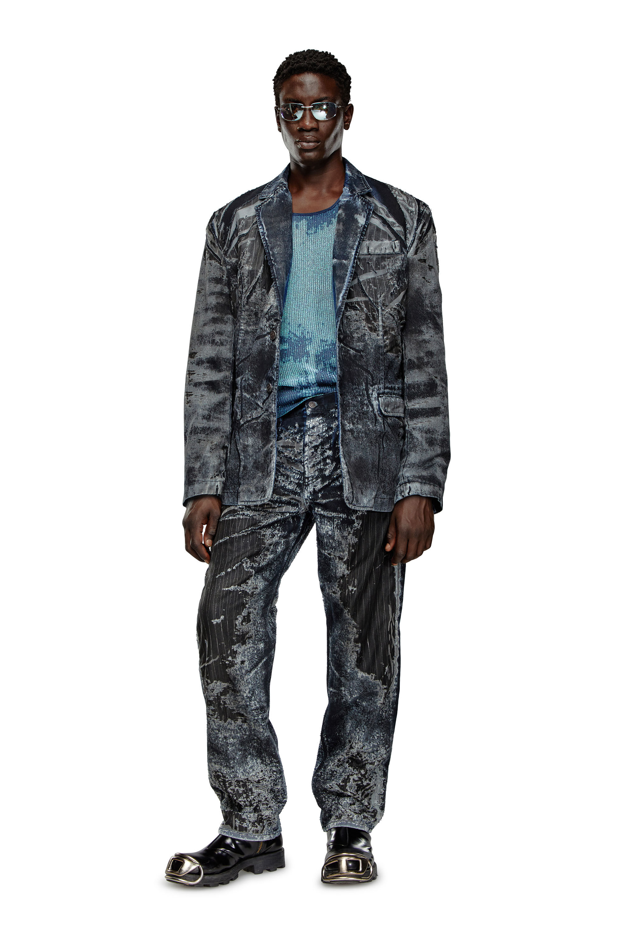 Blazer in pinstriped devoré Denim | D-BLA-DEV-FSE Diesel