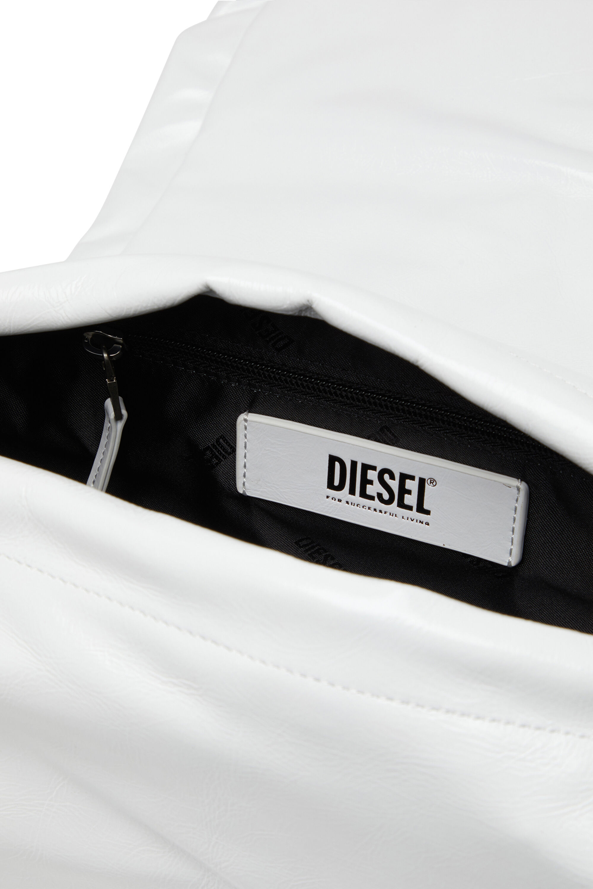Diesel - SCRUNCH-D SHOULDER M, Woman's Scrunch-D M-Shoulder bag in shiny leather in White - 2