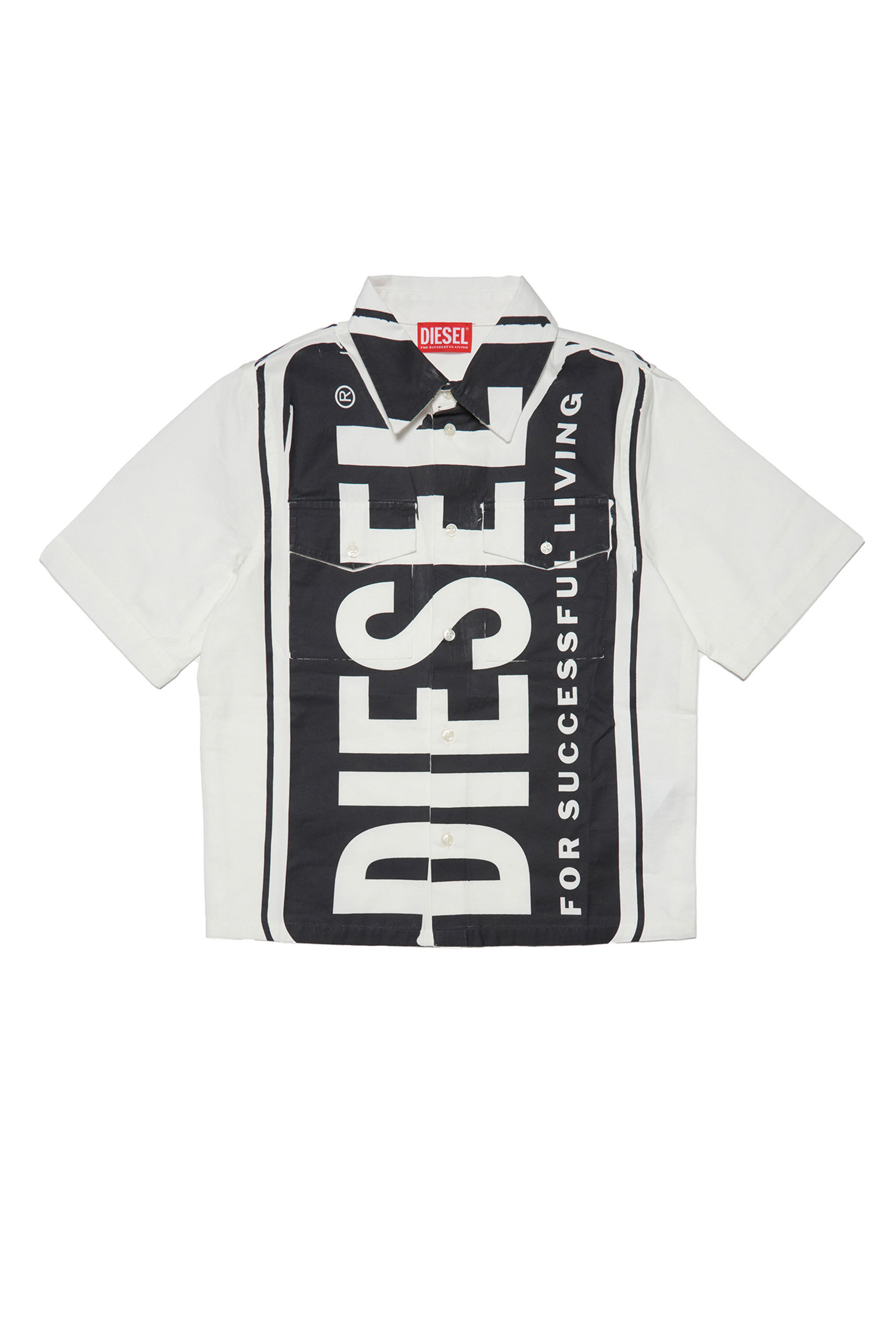 Diesel - CRISS, Man's Cotton shirt with maxi logo print in White/Black - 1