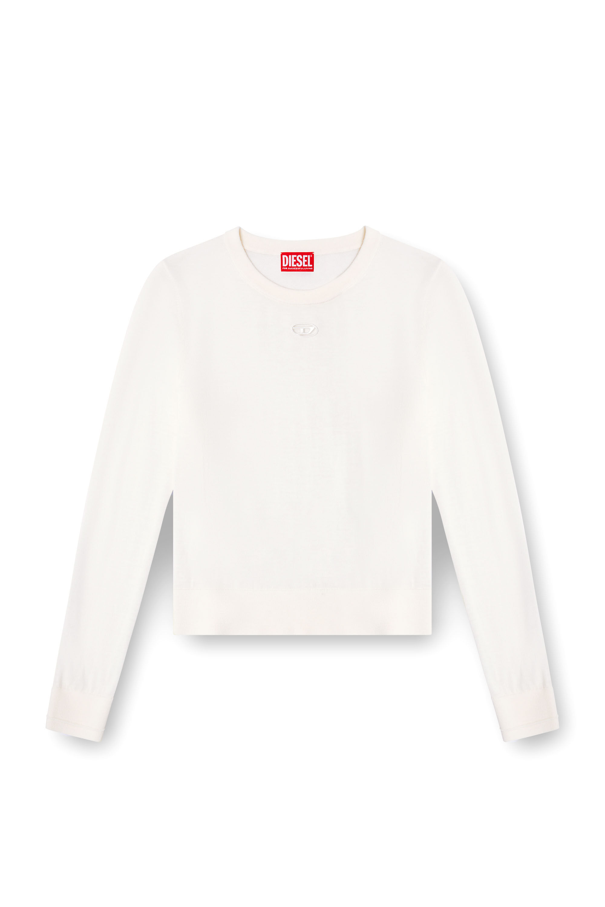 Diesel - M-ALINESA, Jersey de lana con logotipo recortado Mujer in Blanco - 2