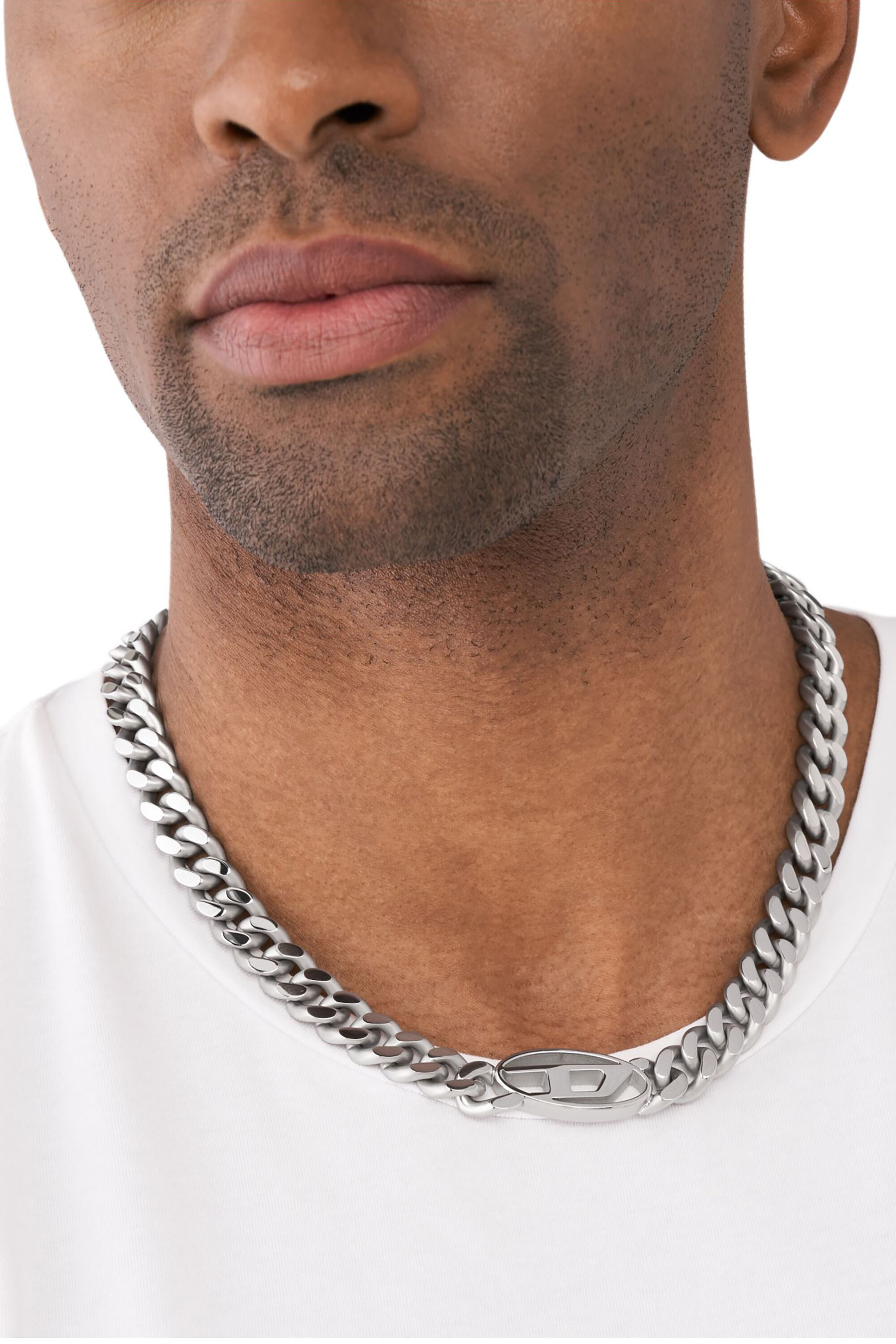 豪華 Men's Oval D Logo Choker Necklace | Silver | Diesel アクセサリー