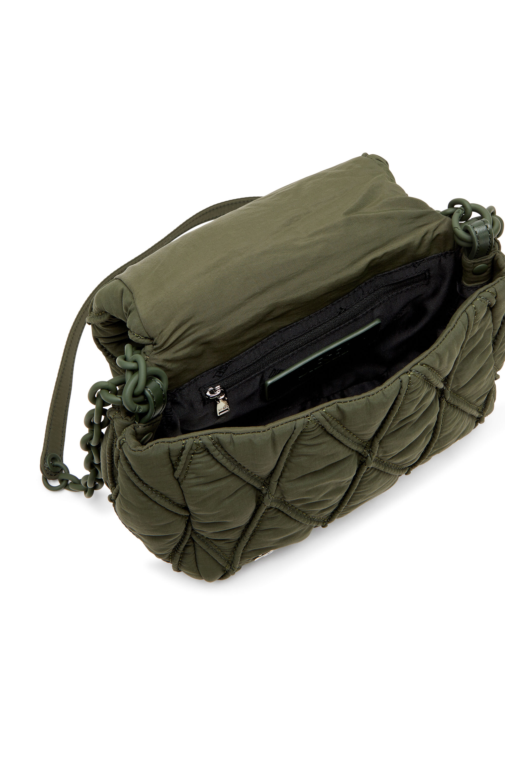 Diesel - CHARM-D SHOULDER S, Woman's Charm-D S-Small shoulder bag in quilted nylon in Dark Green - 2