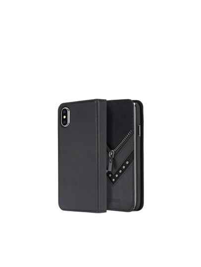 BLACK DENIM/STUD/ZIPPER IPHONE X FOLIO, Black Diesel - BLACK DENIM/STUD/ZIPPER IPHONE X FOLIO, Black - Flip covers - Image 1
