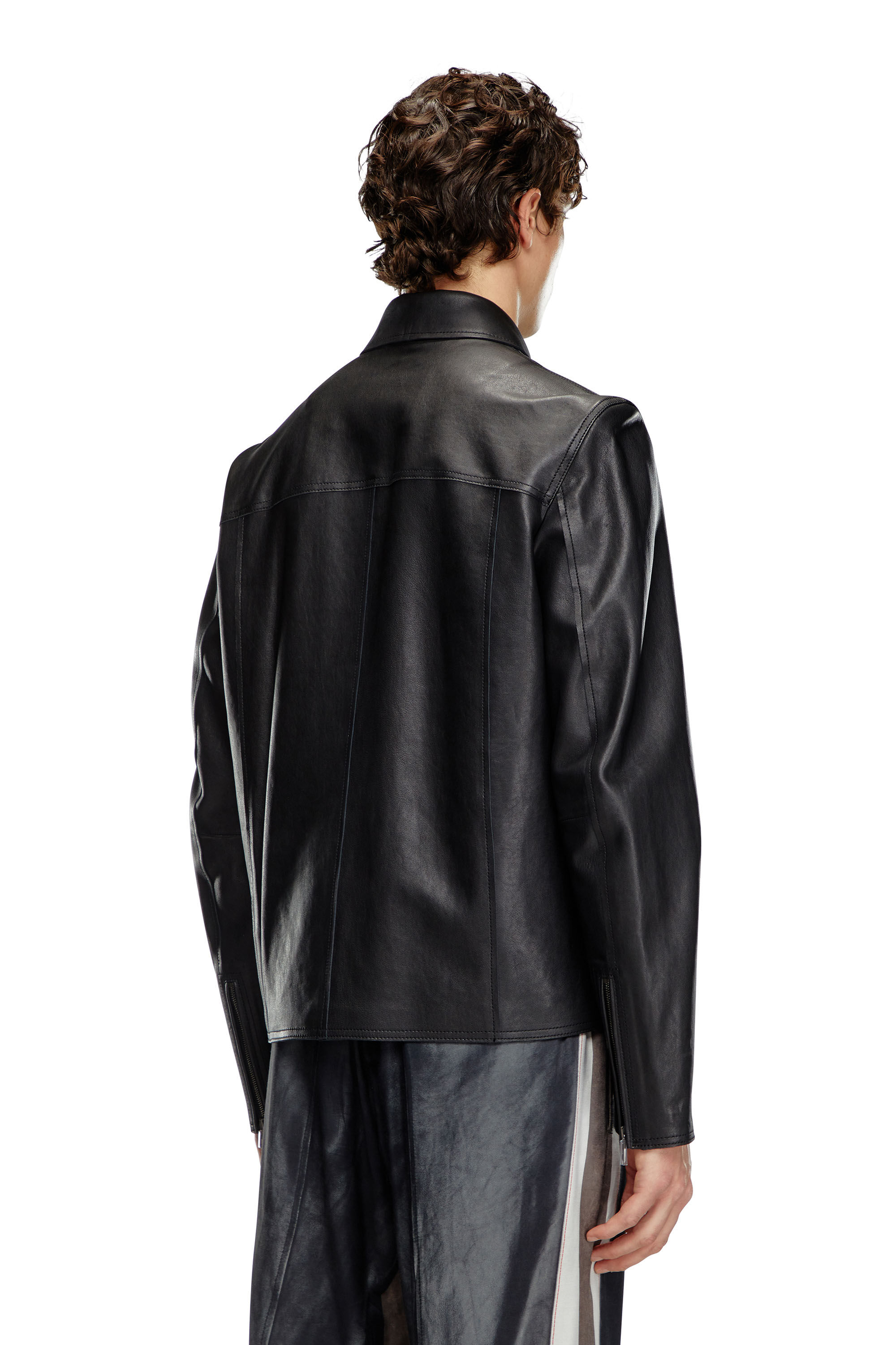 Men's Leather jacket with embossed Oval D | Black | Diesel