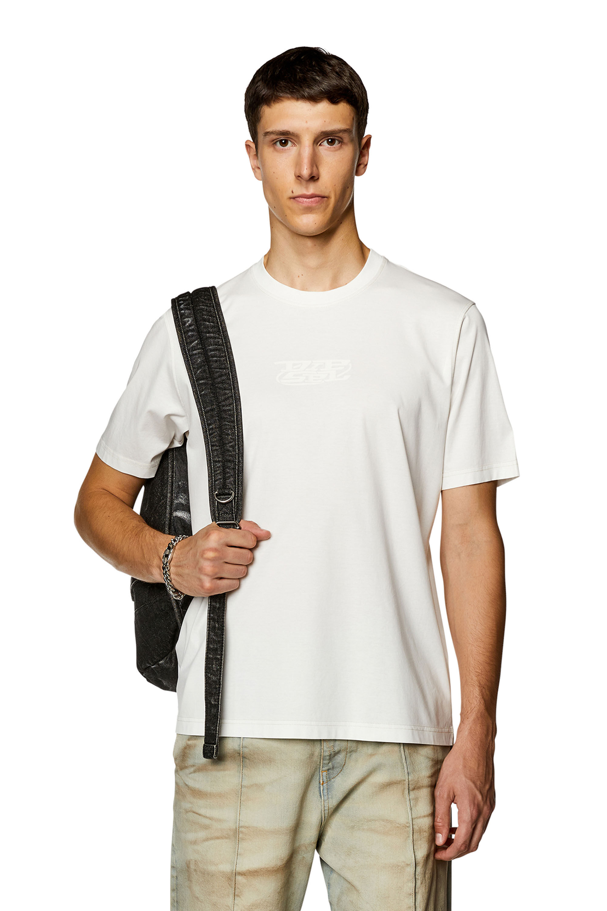 Men's Logo-print T-shirt in mercerised cotton | White | Diesel
