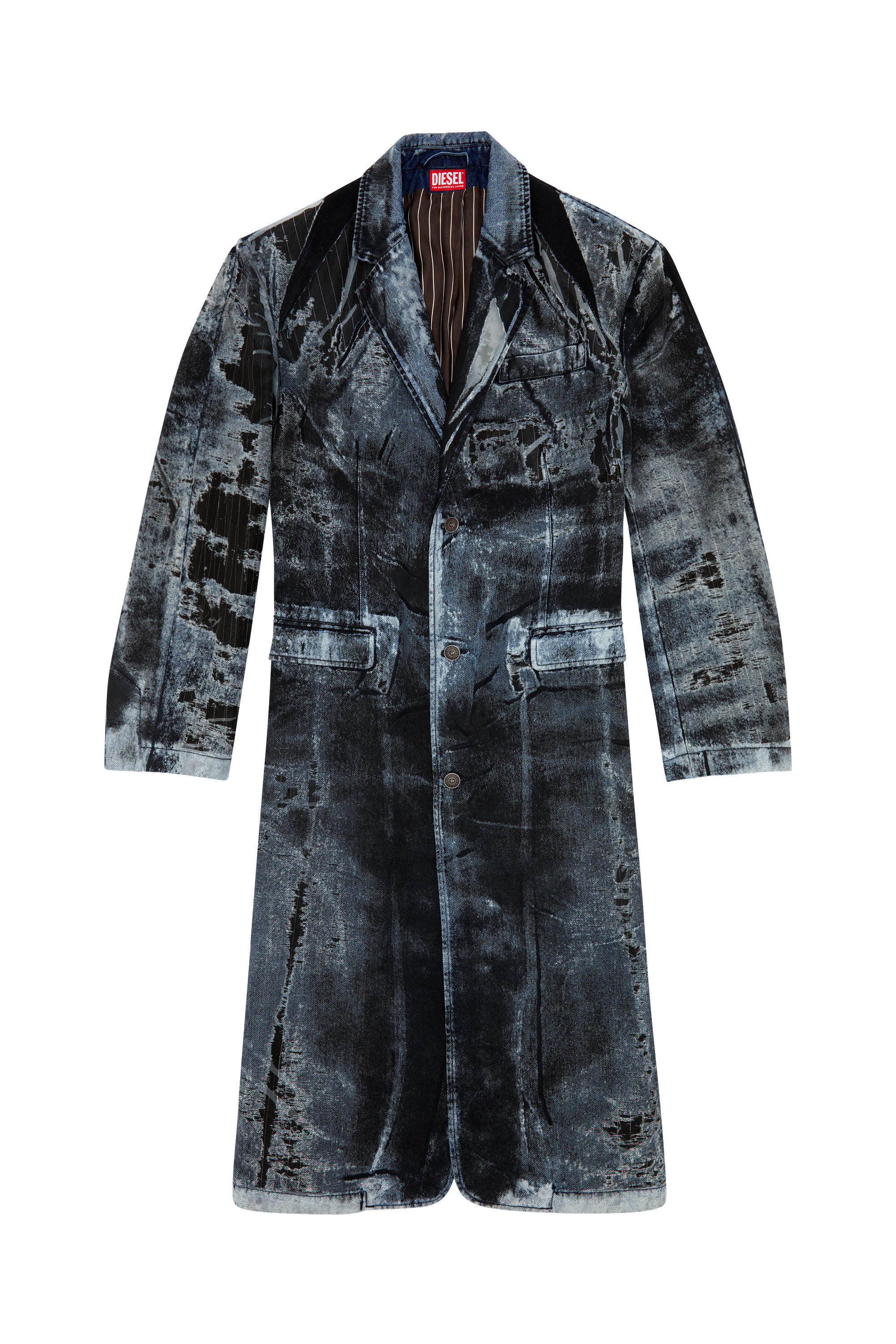 Men's trench Coat in pinstriped devoré Denim | Blue | Diesel