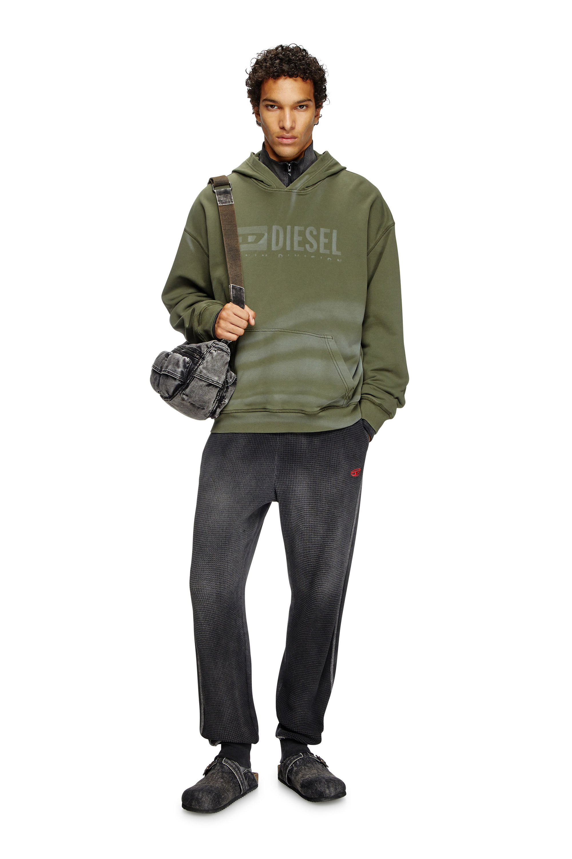 Diesel - S-BOXT-HOOD-R9, Man's Laser-faded logo hoodie in Olive Green - 1