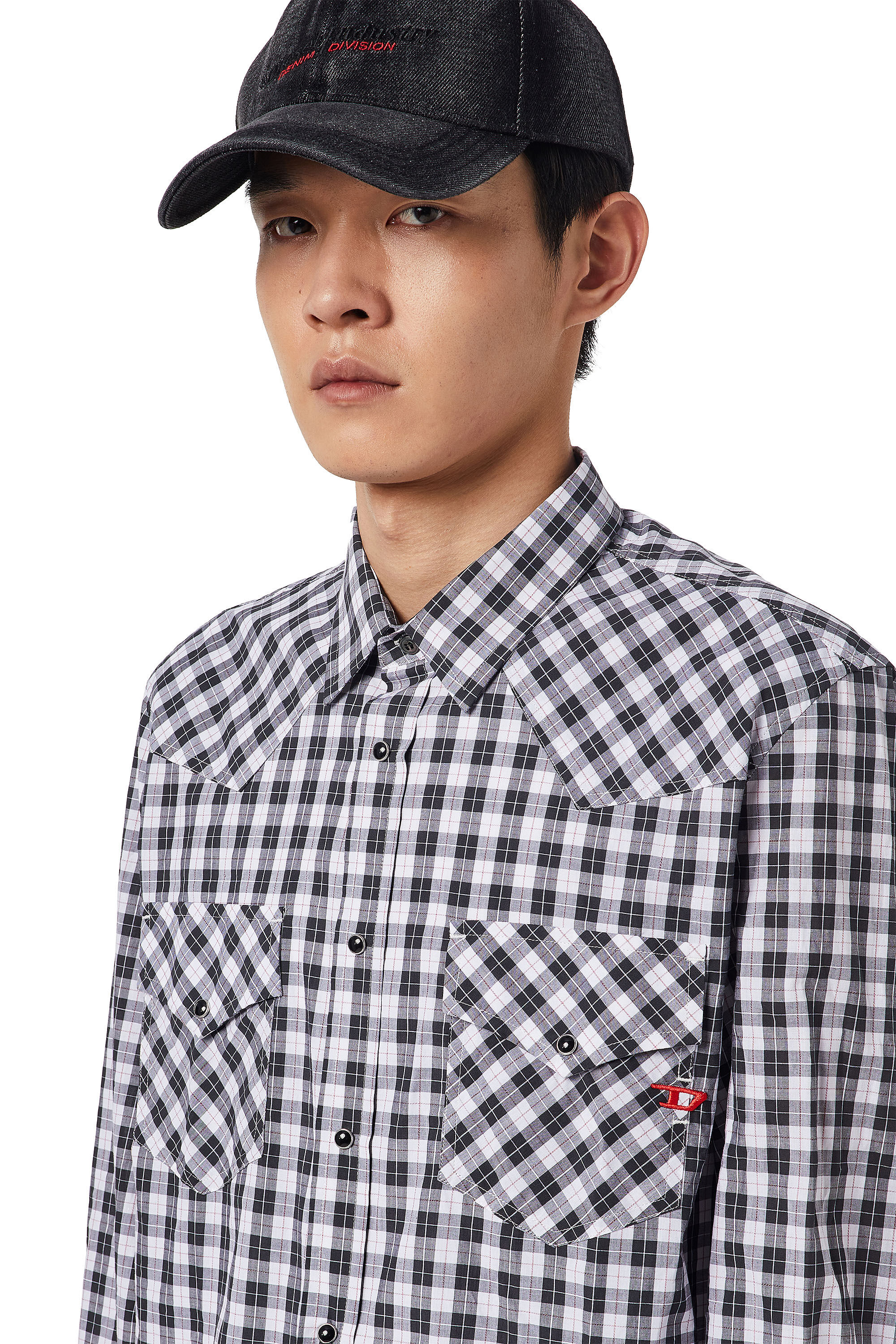 シャツ No.1312 LU check half SHIRT S-EAST-LONG-CL Man: Western shirt in checked poplin | Diesel