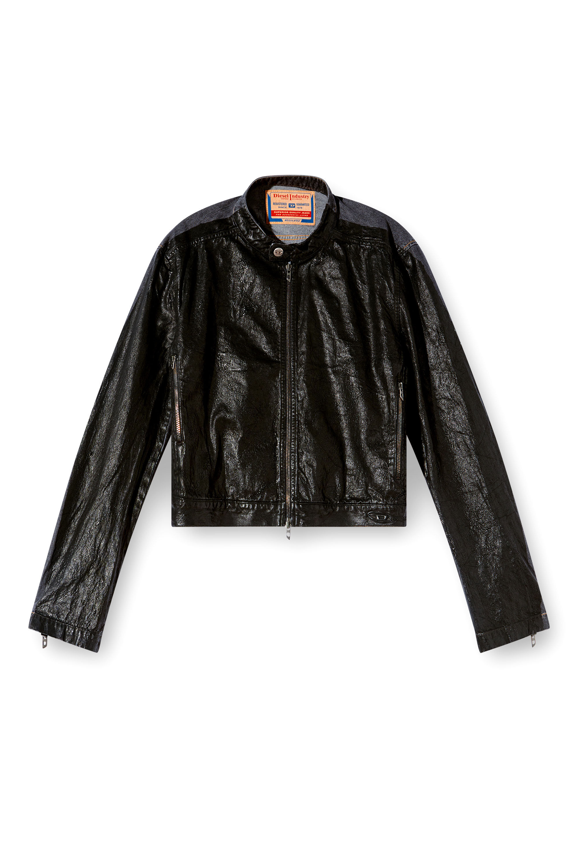 Women's Denim moto jacket with coated front | Black | Diesel