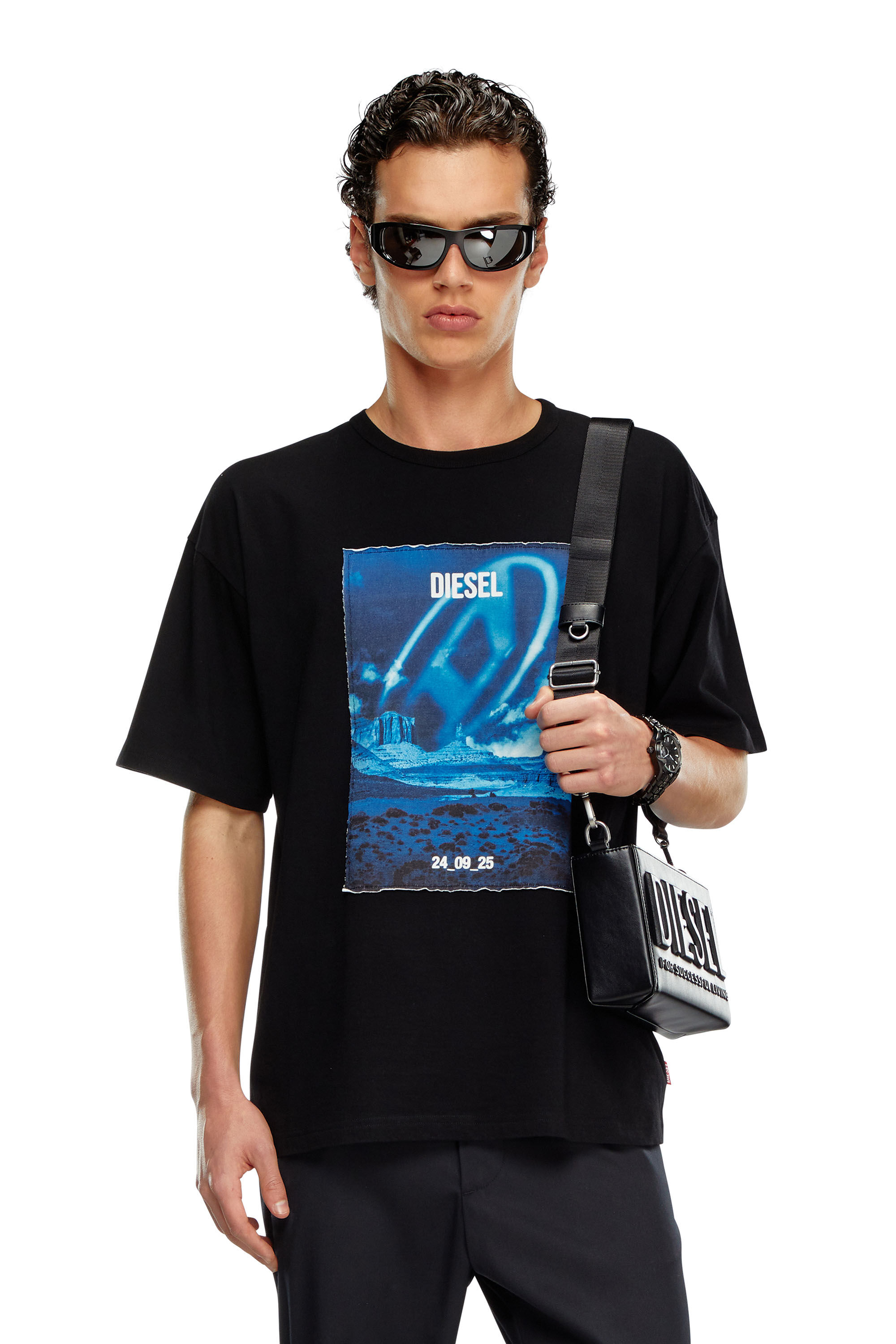Diesel - T-BOXT-Q16, Man's Long-sleeve T-shirt with printed patch in Black - 3