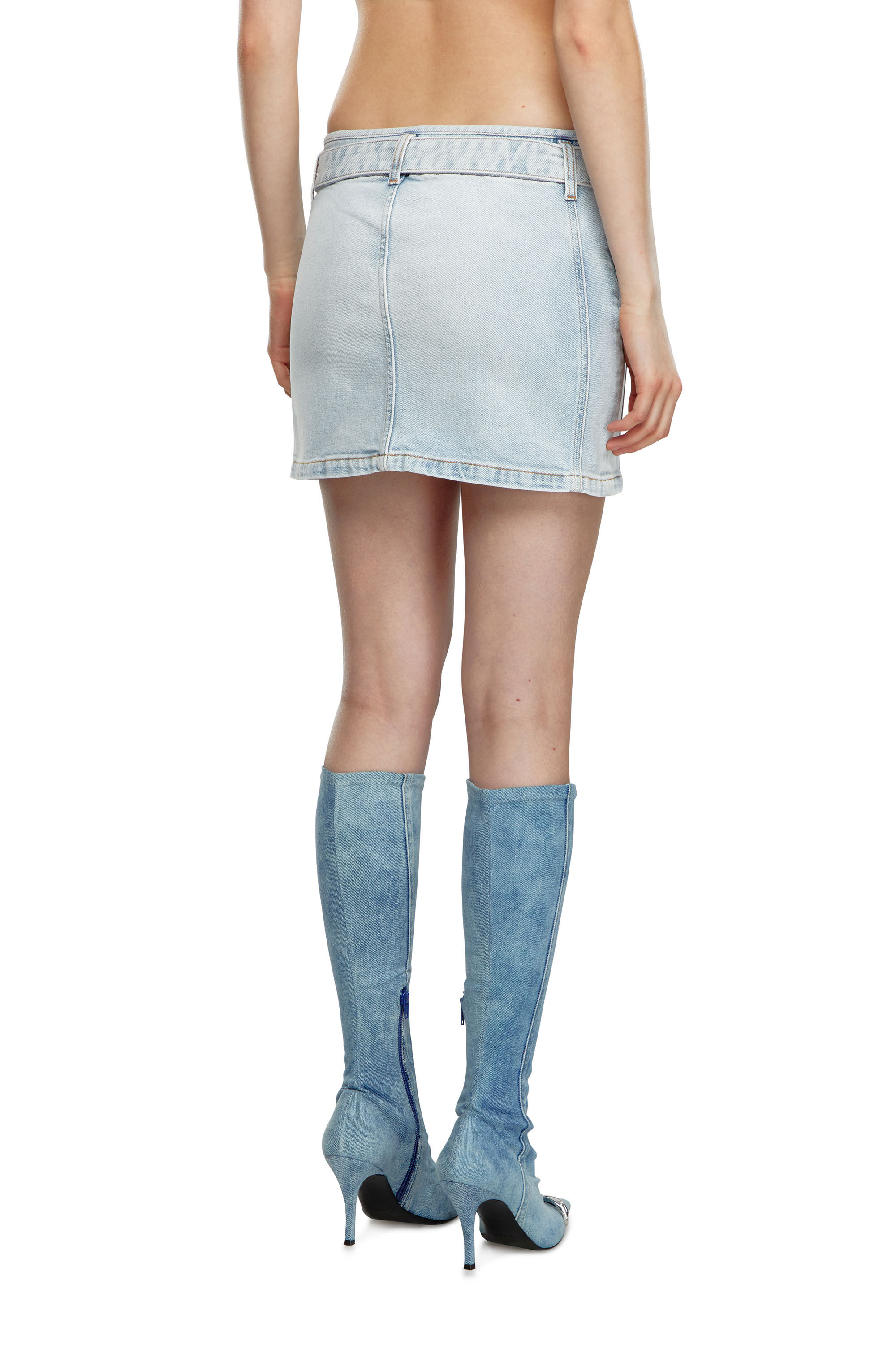 Women's Denim mini skirt with logo belt | Blue | Diesel
