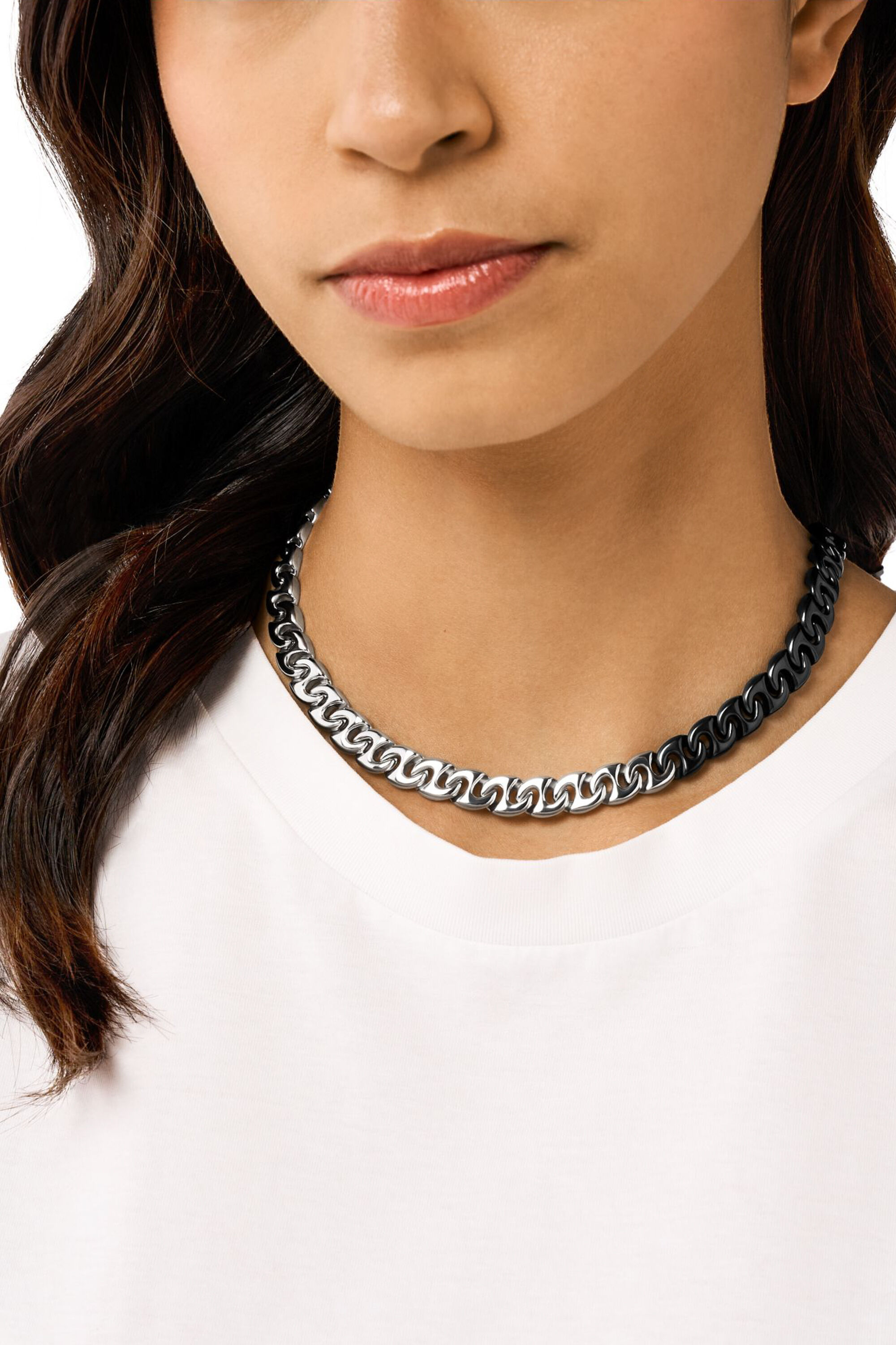 ☆DIESEL☆ two tone chain necklace DX1454931 Women's Two-Tone Stainless Steel Chain Necklace | Silver