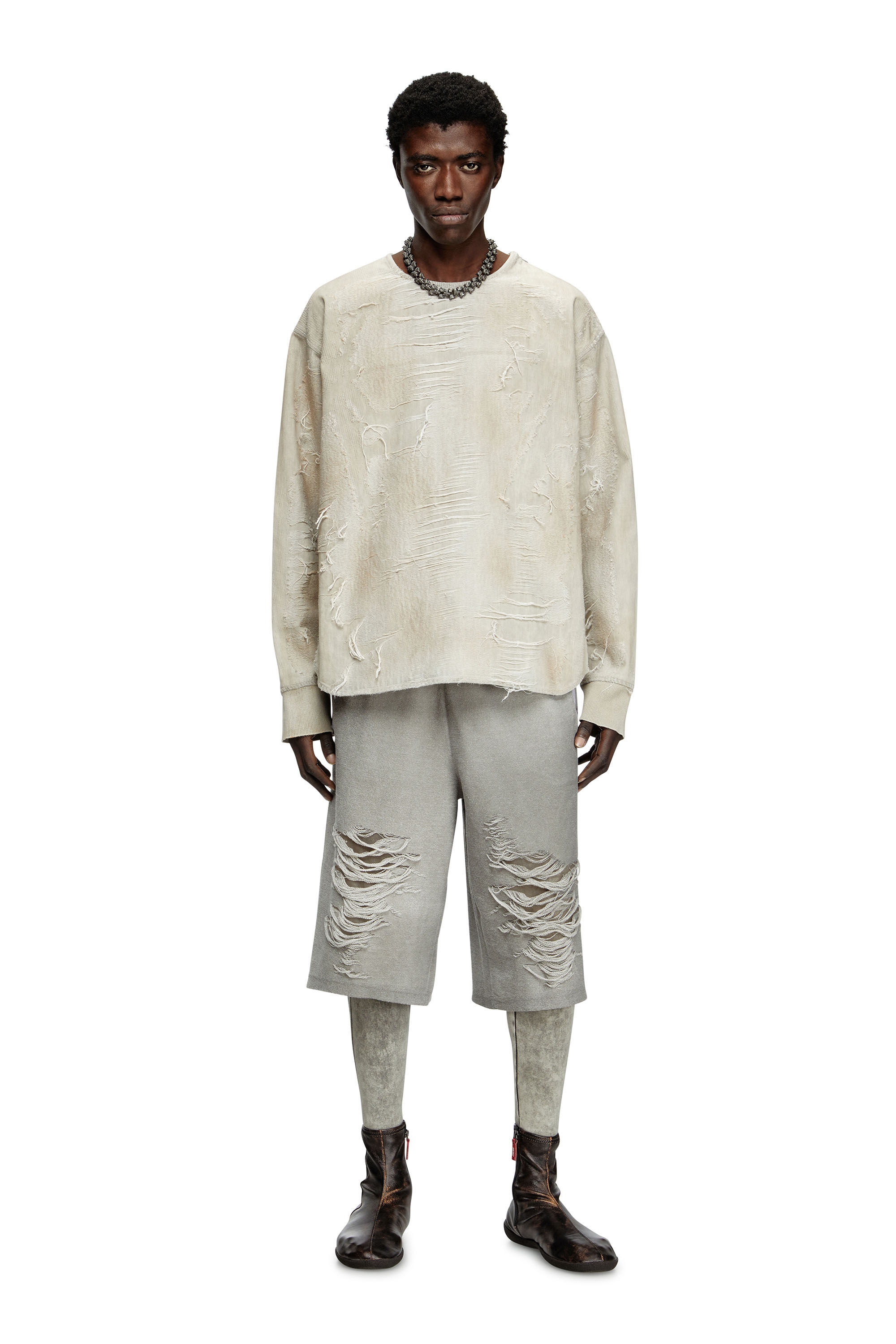 Diesel - D-JUST-FSG1, Suéter en tejido de jacquard de denim con microdesgastes Hombre in Gris - 1