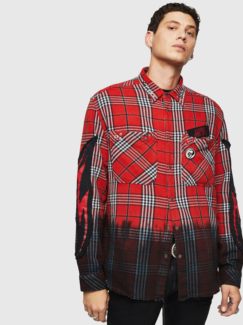 S Mirav Men Check Flannel Shirt With Dip Dye Diesel