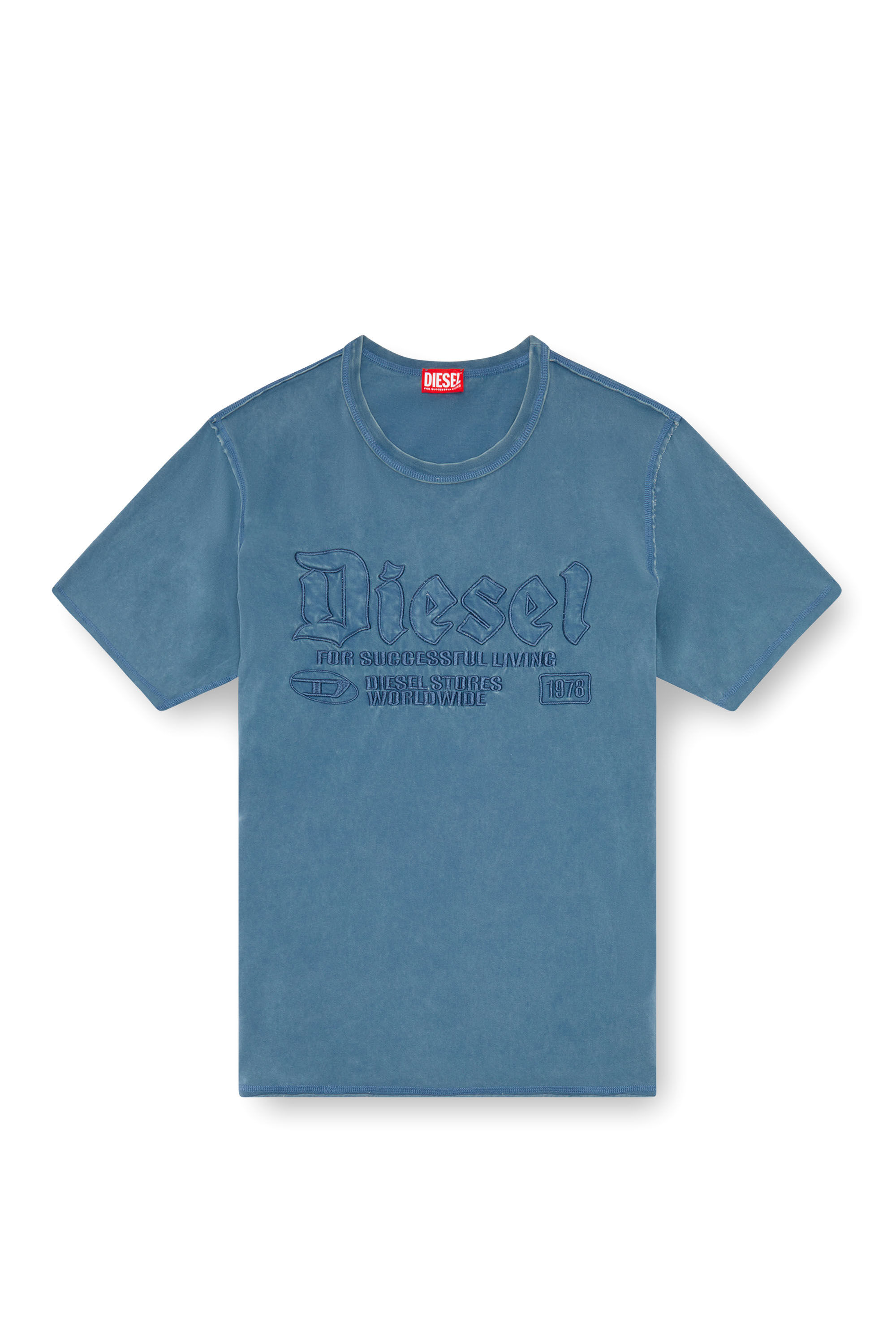 Diesel - T-RAWJUST, Camiseta desteñida con bordado a tono Hombre in Azul marino - 2