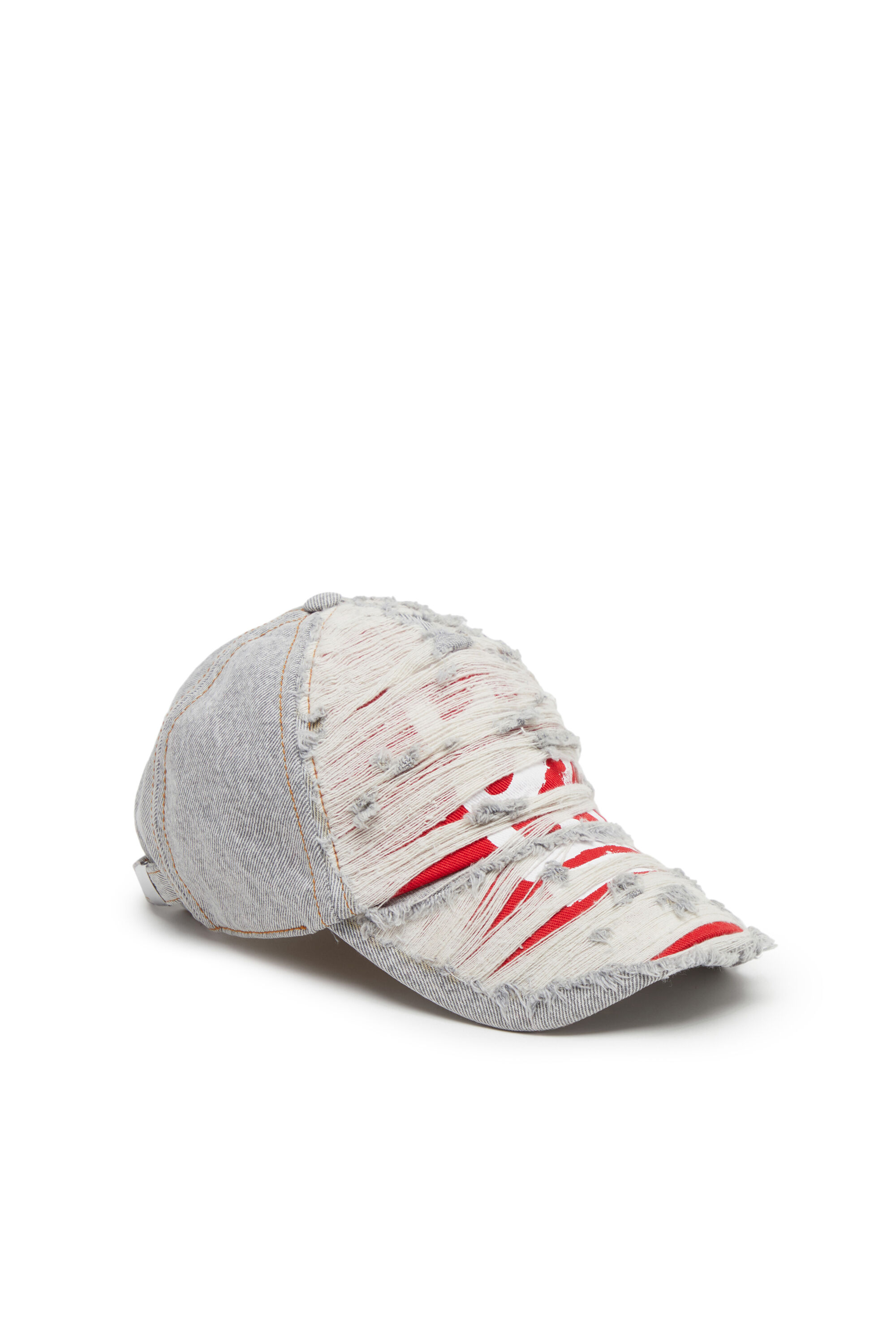 Diesel - C-STRAM, Gorra de béisbol en denim roto en capas Hombre in Gris - 1
