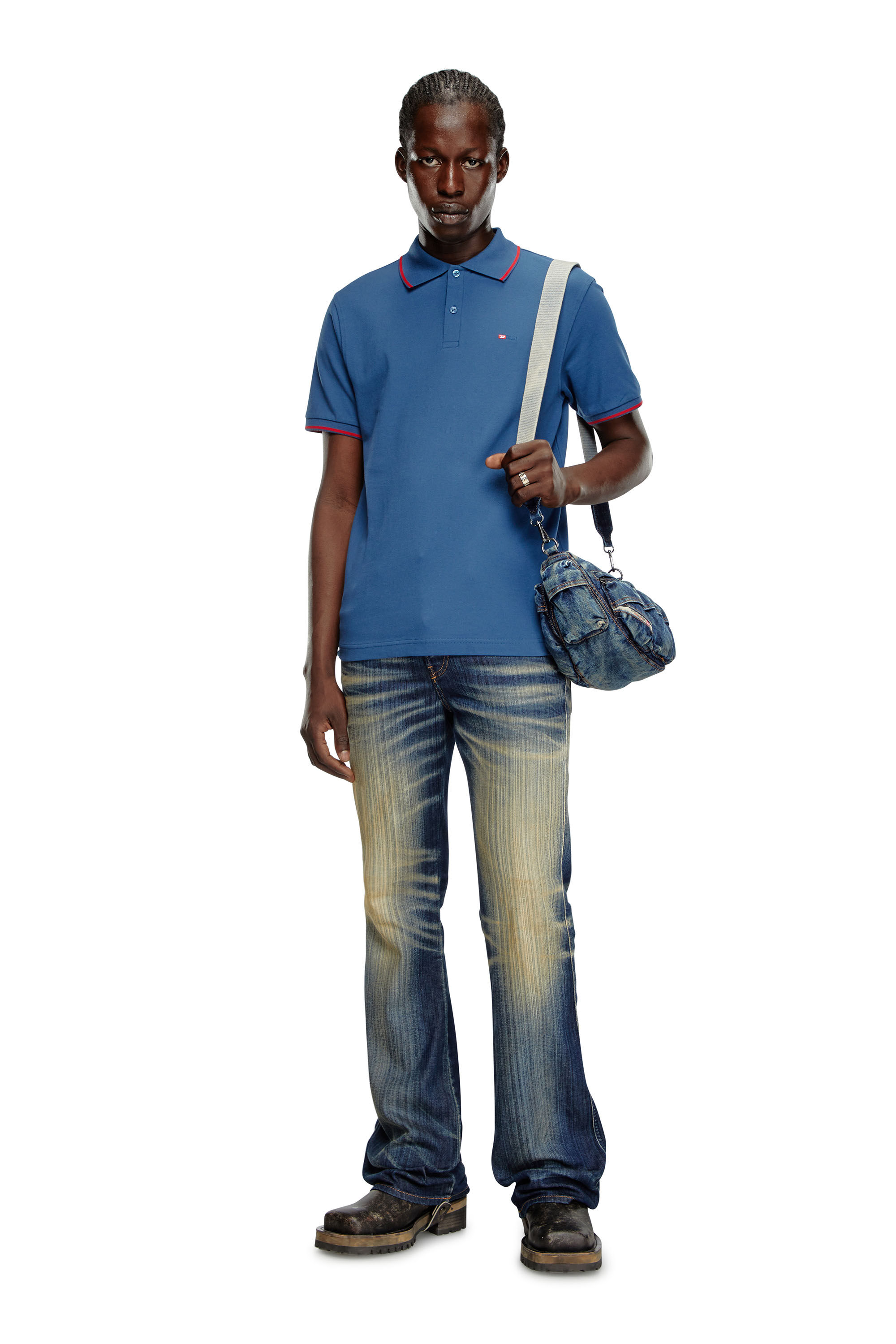 Men's Polo shirt with micro Diesel embroidery | Blue | Diesel