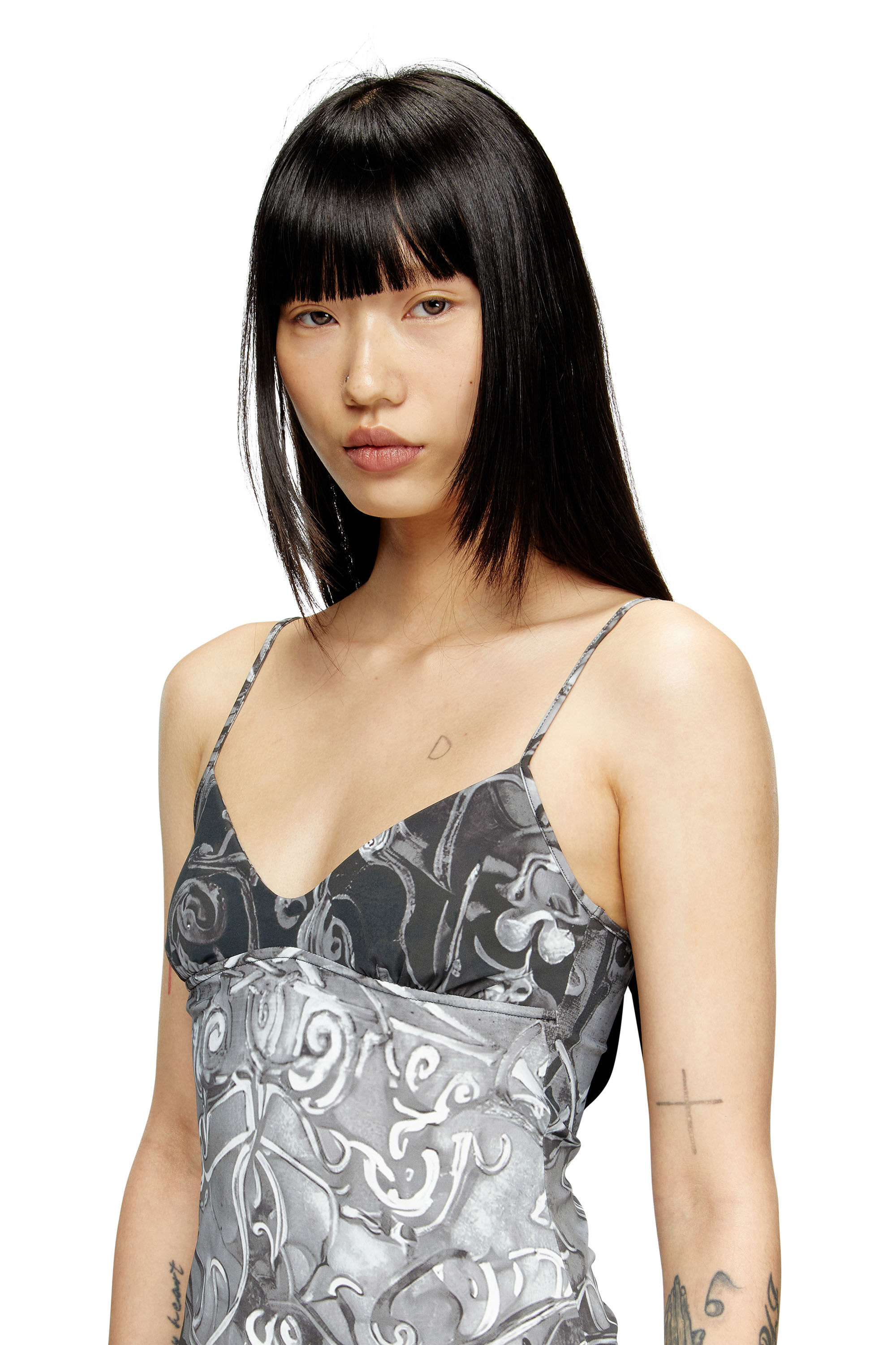 Diesel - D-INLAY, Minivestido de nailon con estampado heráldico Mujer in Gris - 5