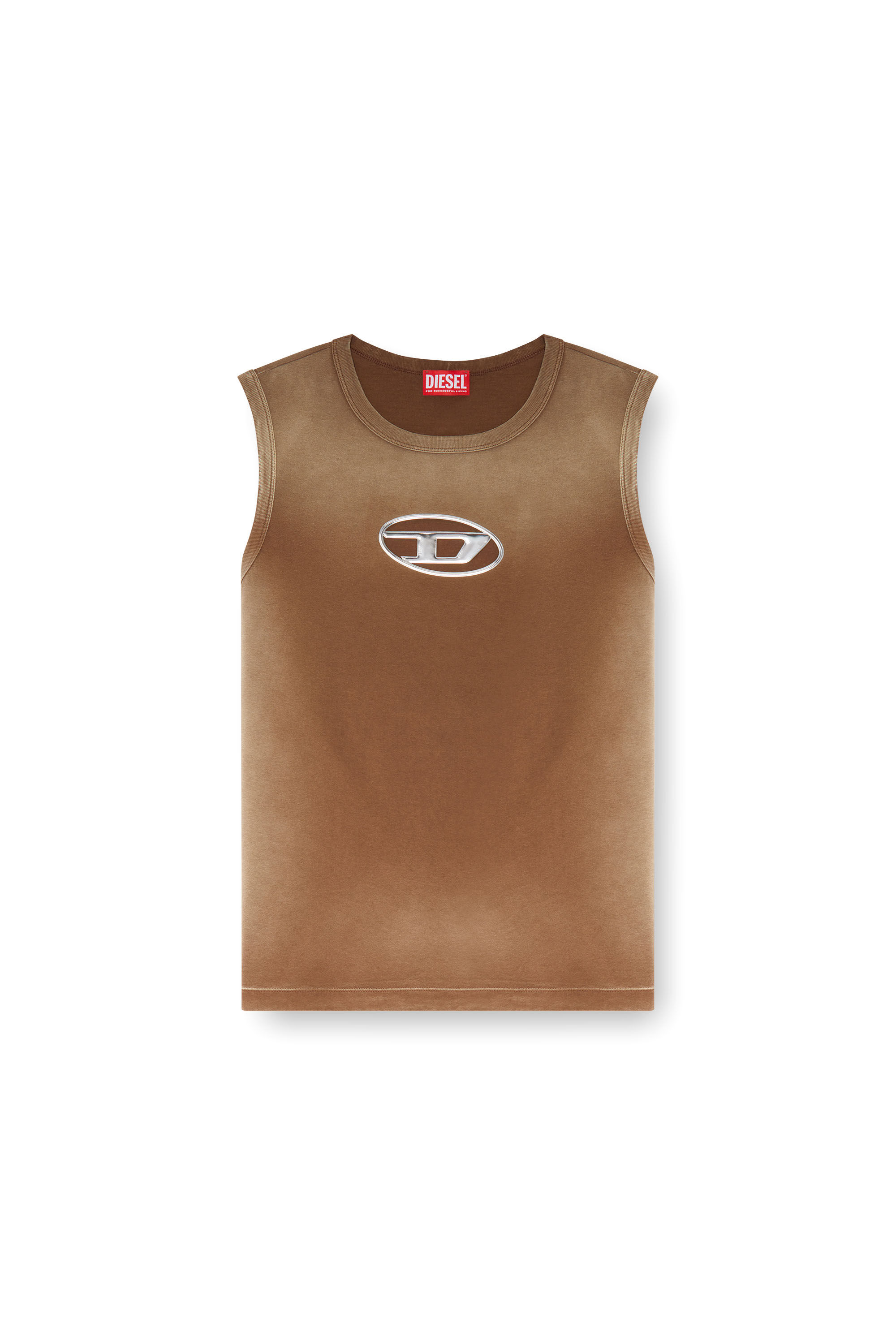 Diesel - T-BRICO, Camiseta sin mangas desteñida con Oval D en relieve Hombre in Marrón - 2