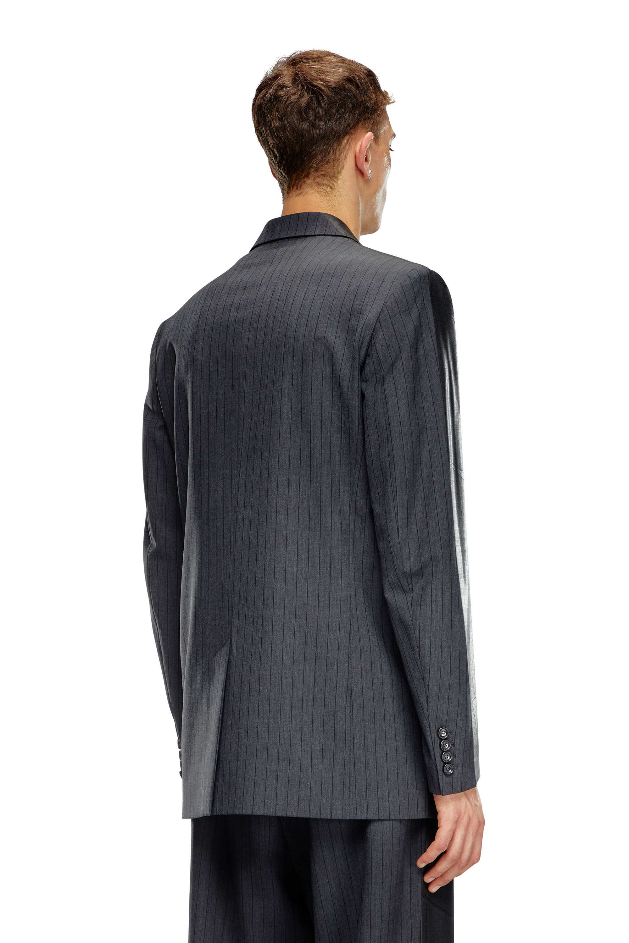 Diesel - J-STANLEY, Man's Pinstripe blazer with coated front in Black - 5