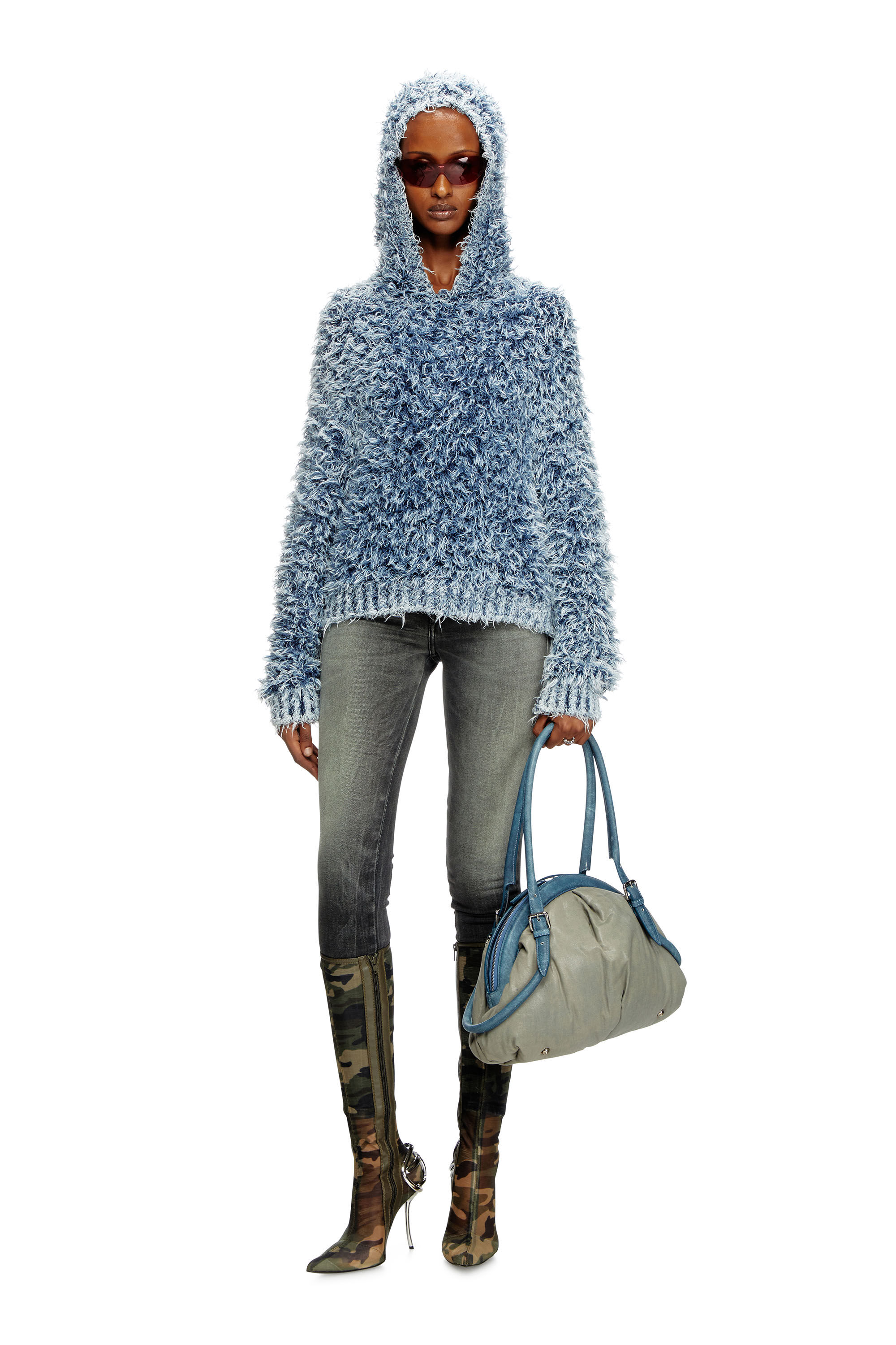 Women's Textured-knit hoodie | Blue | Diesel
