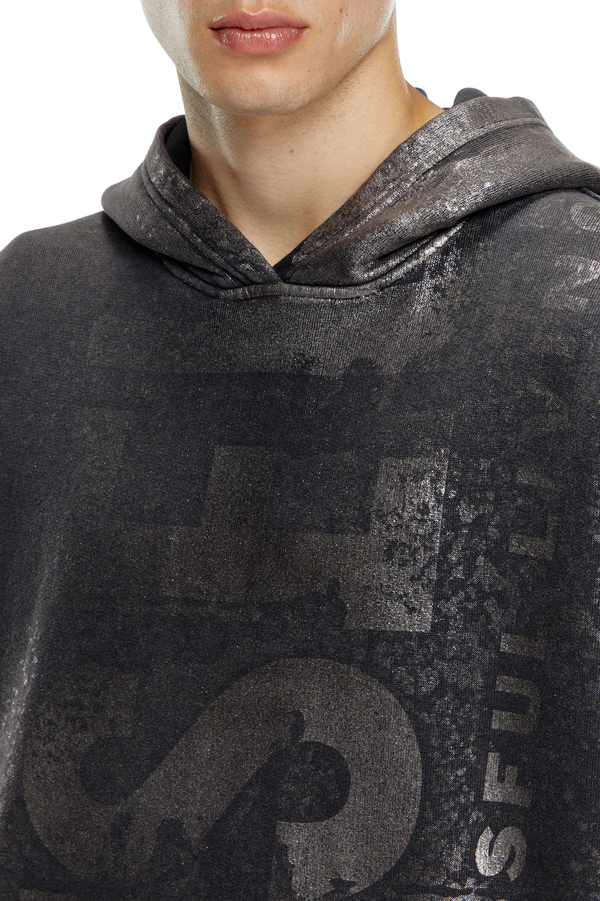 ★DIESEL★ S-Box Stick Hood Charcoal A163210BMBK9XX A163210B Men's Metallic hoodie with logo | Black | Diesel
