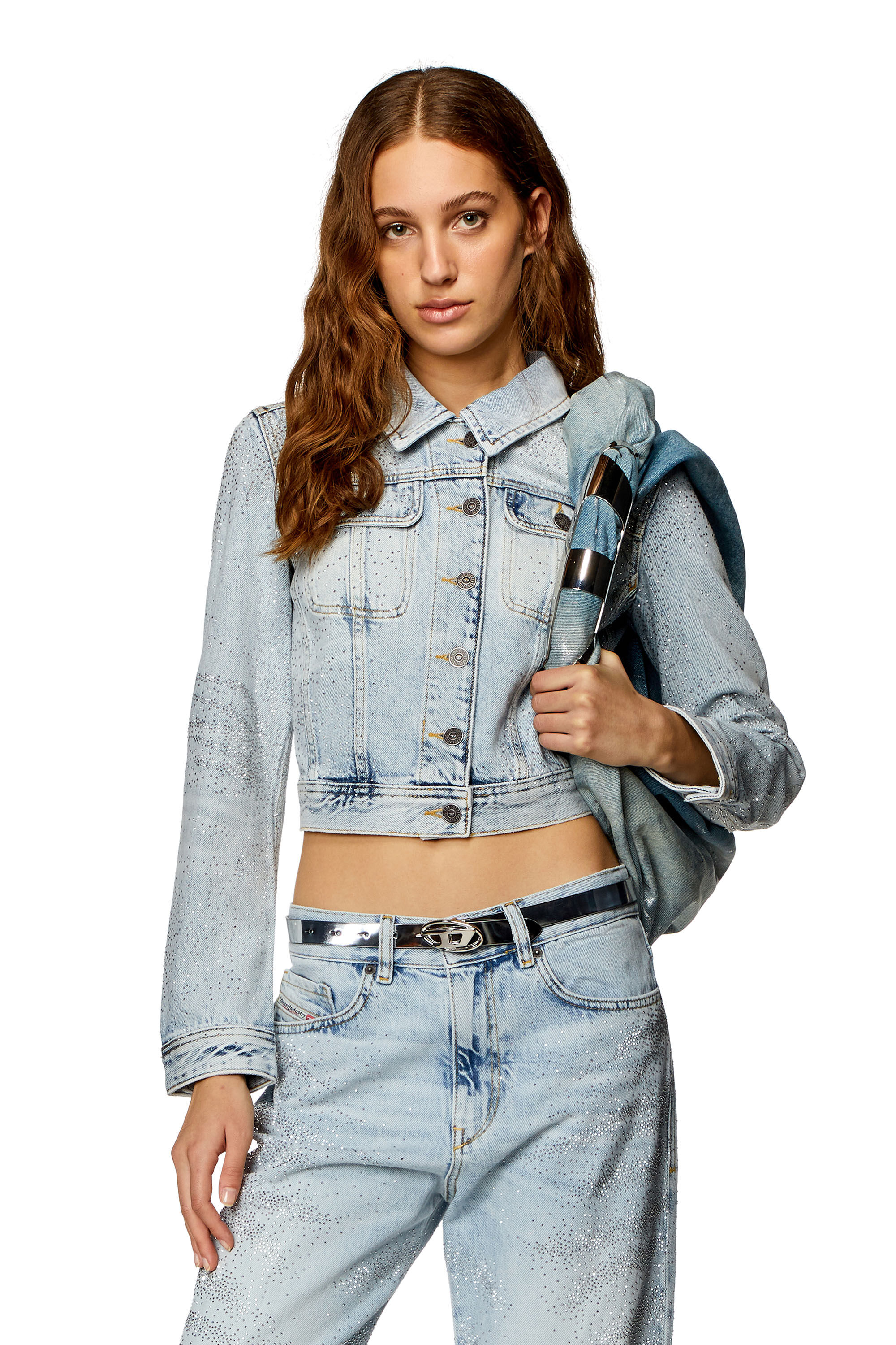 Women's Trucker jacket in micro-crystal Denim | Blue | Diesel