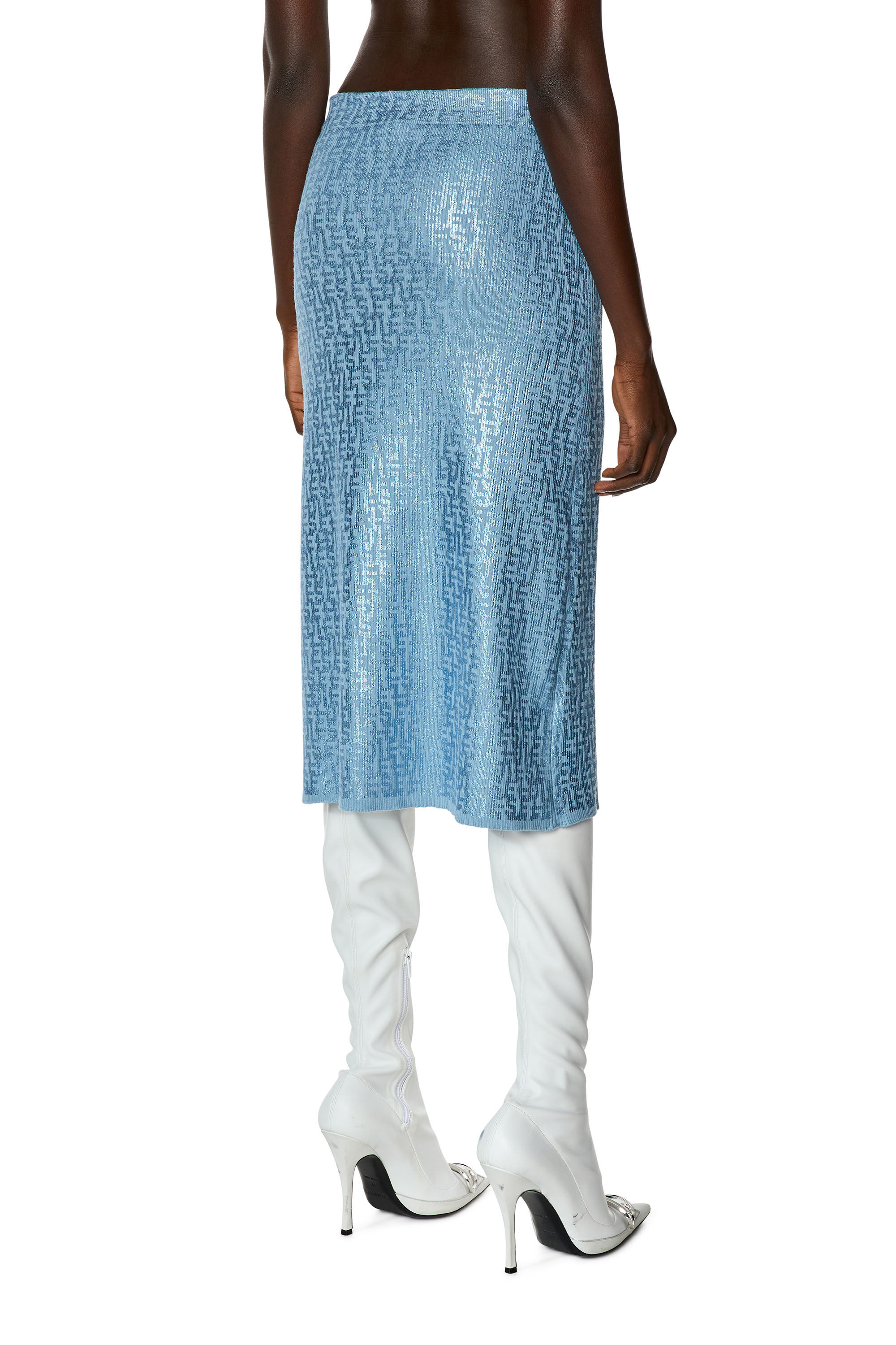 Women's Midi skirt with metallic monogram print | Blue | Diesel