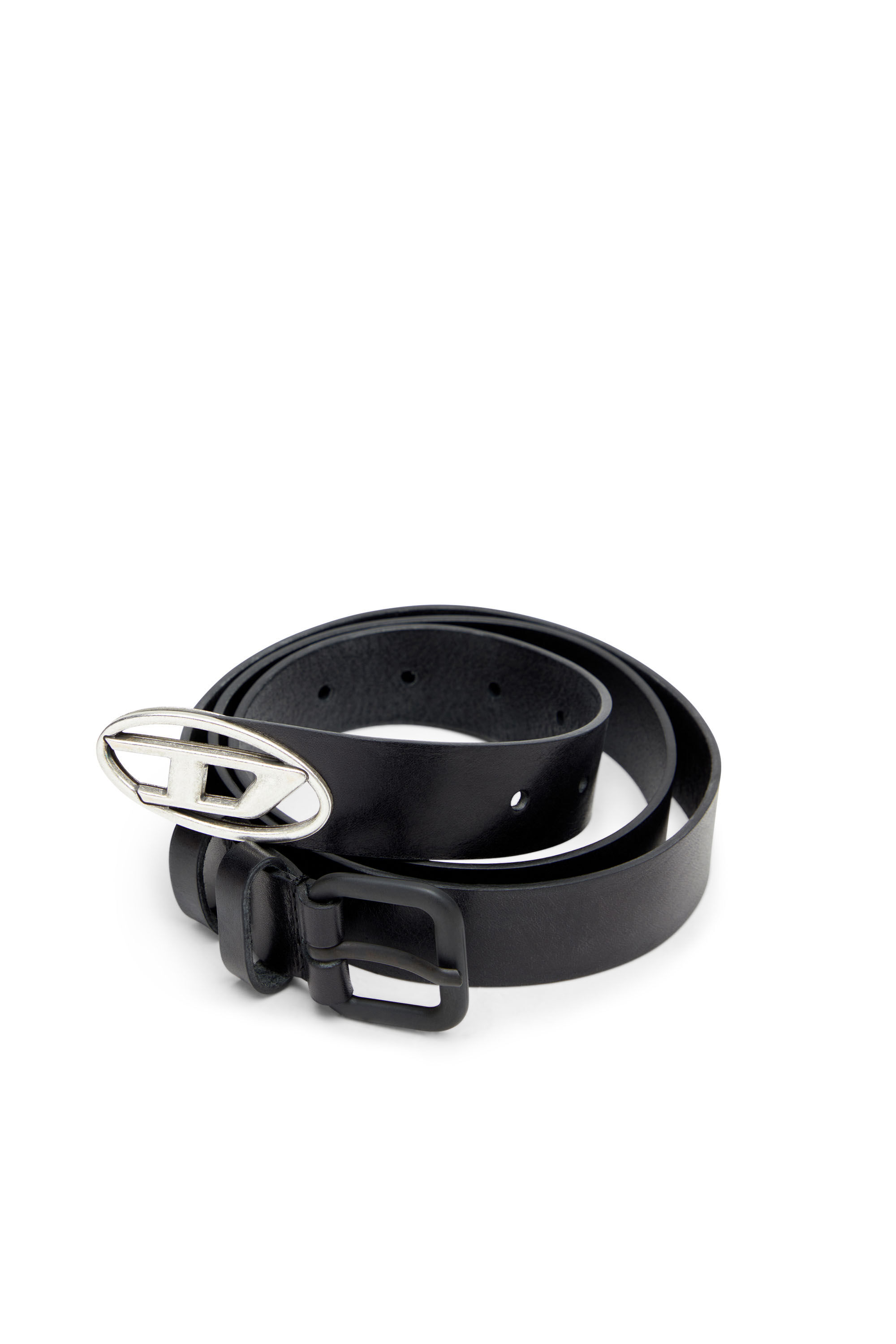 B-INLAY: Leather belt with metal oval D logo | Diesel