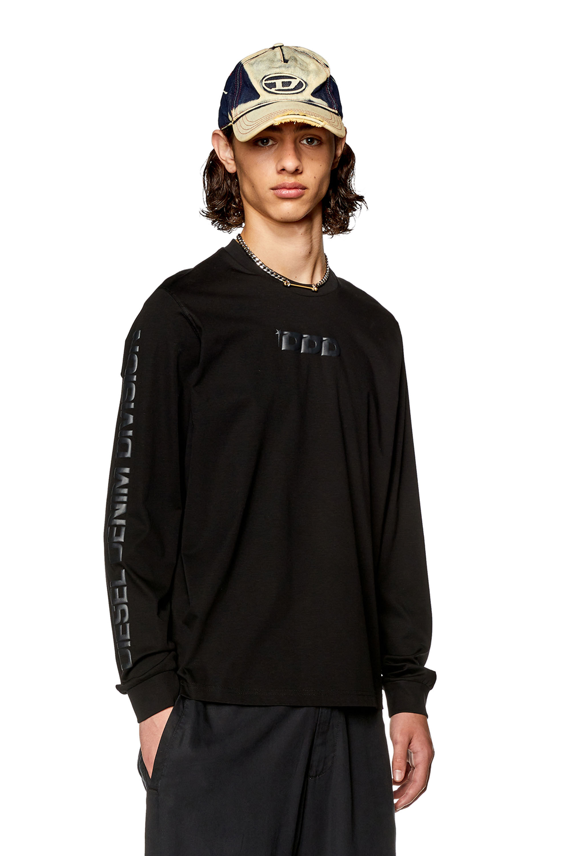 Diesel - T-MUST-LS-L4, Man's T-shirt with DDD puff print in Black - 3
