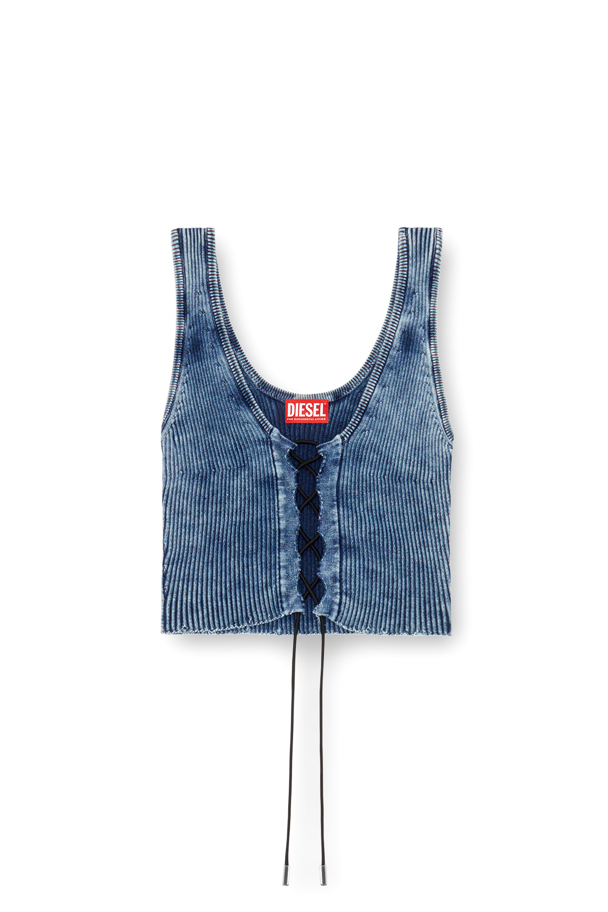 Diesel - M-ADONE, Mujer Camiseta sin mangas recortada con cordones en tejido índigo in Azul marino - Image 2