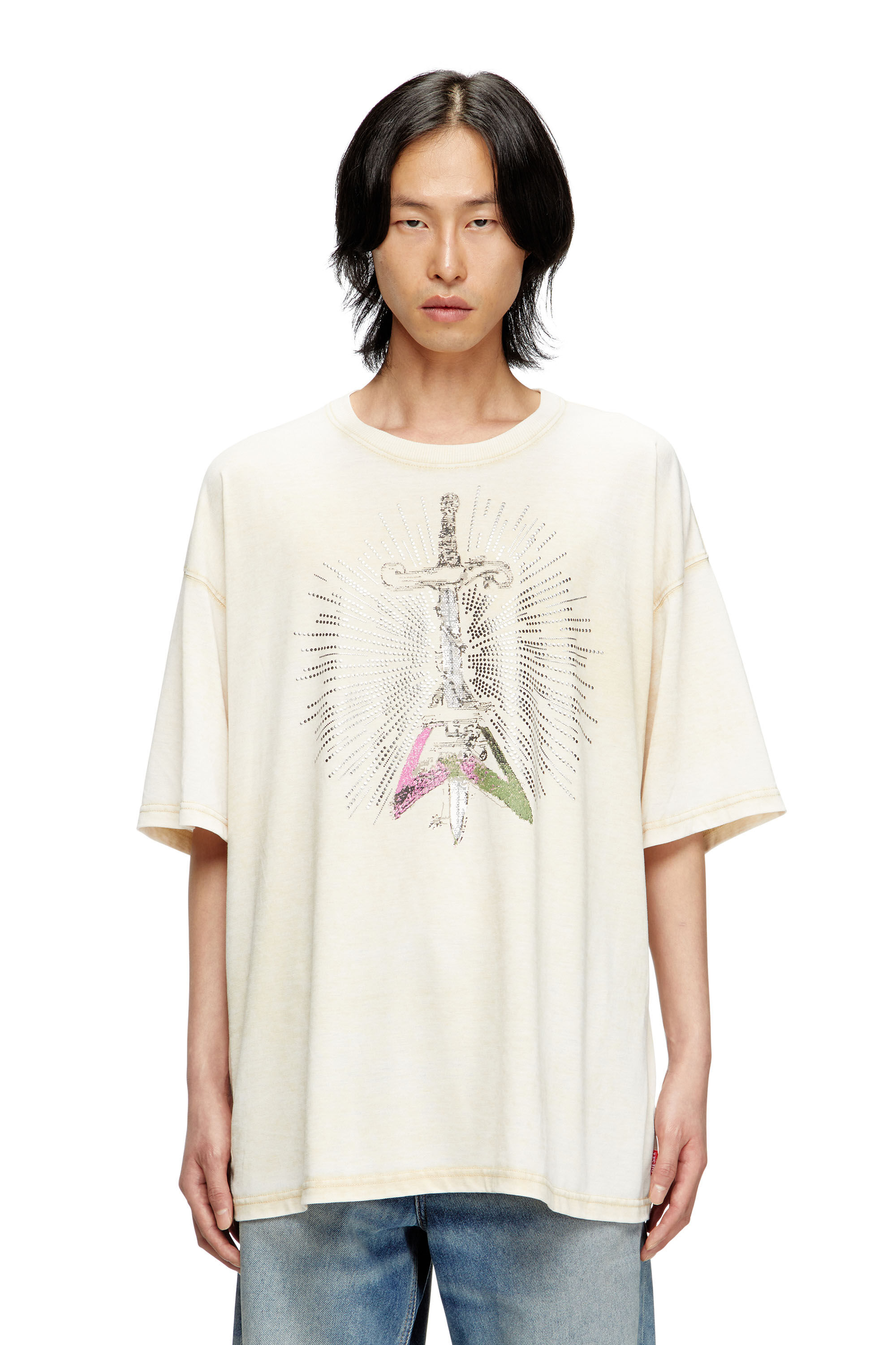 Diesel - T-BOXT-T18, Man's T-shirt with sword print in Beige - 3