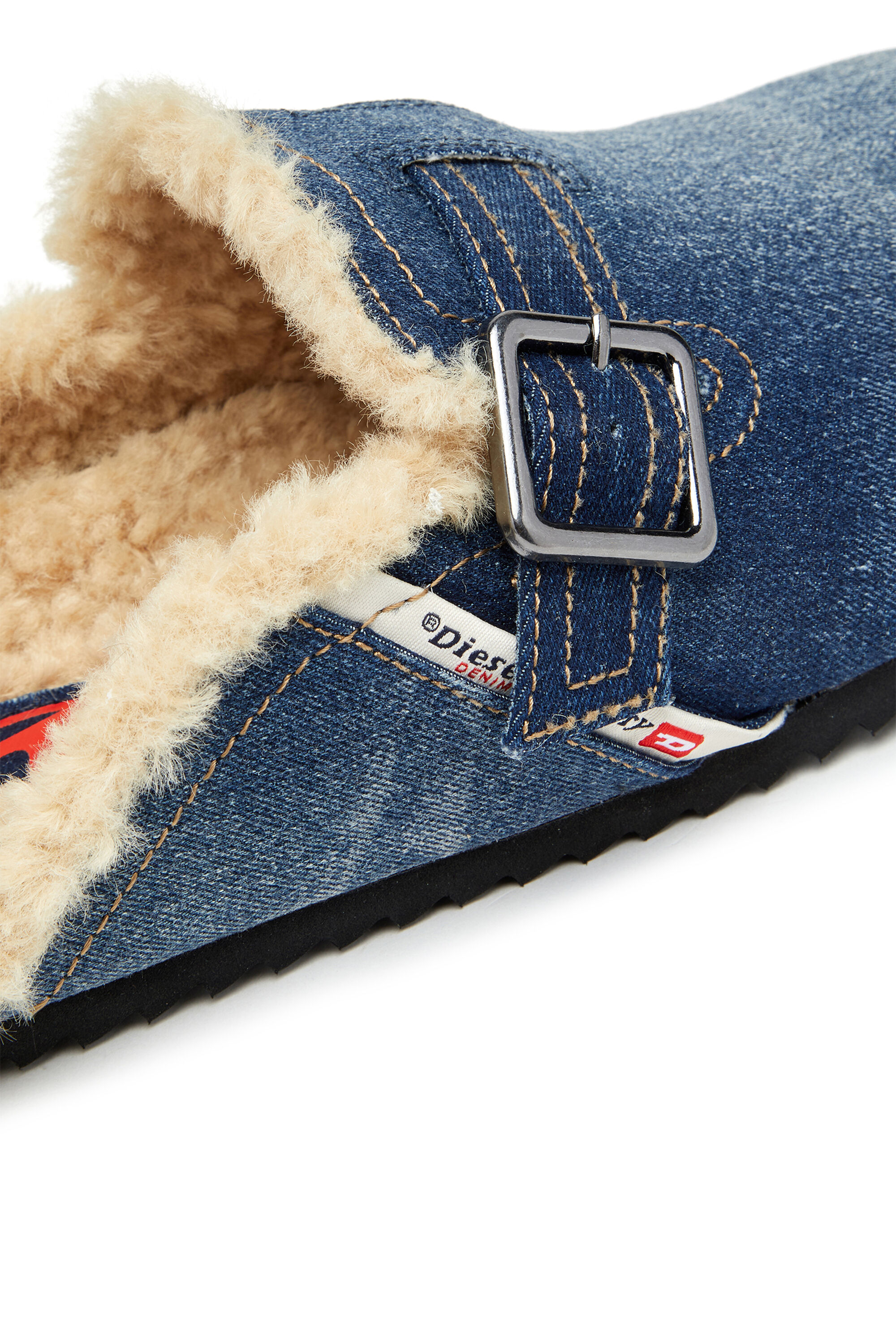 Men's D-Woodstock-Denim mules with fluffy lining | Blue | Diesel
