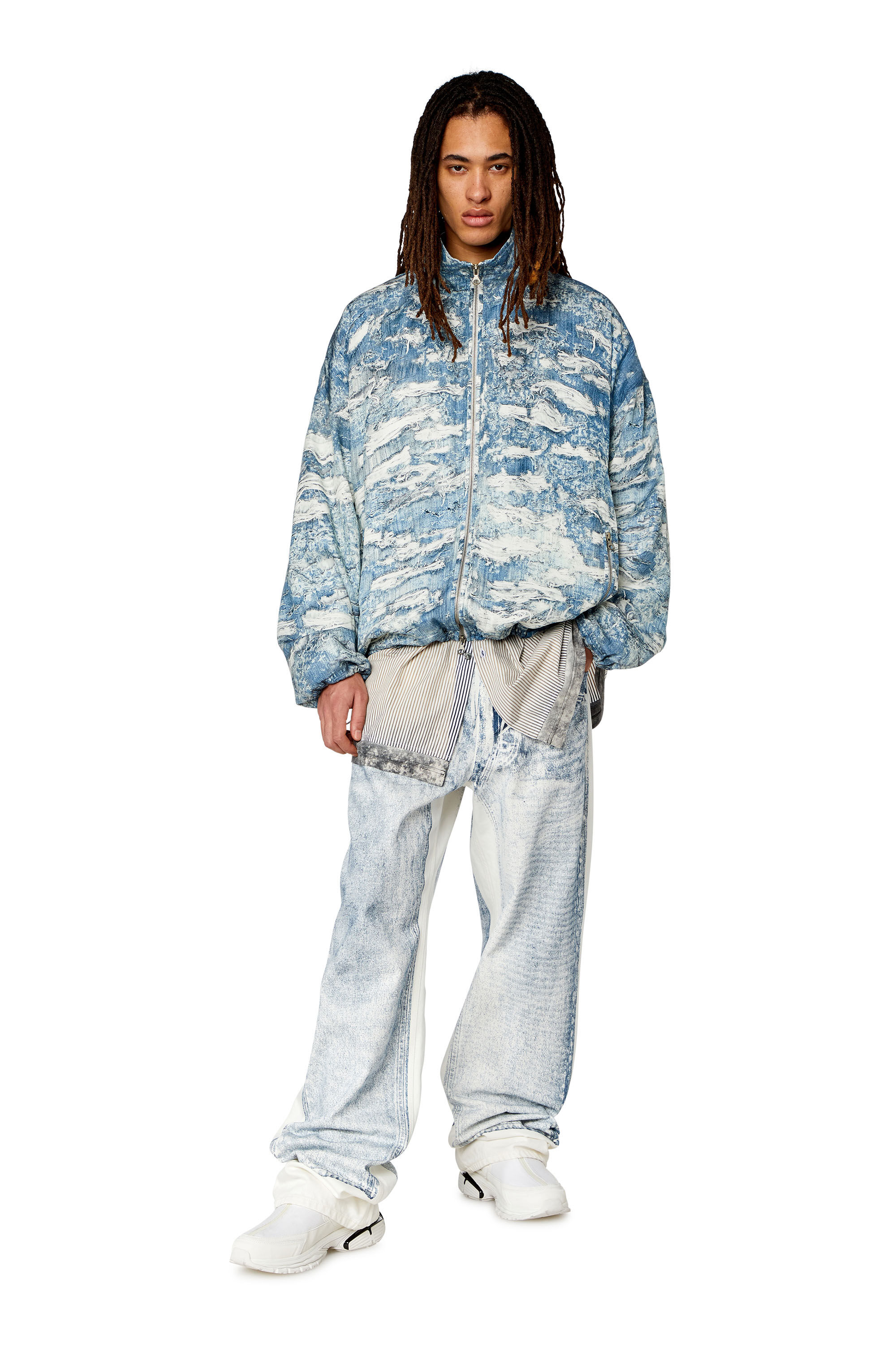 Men's Windbreaker with Tiger Breaks denim print | Blue | Diesel
