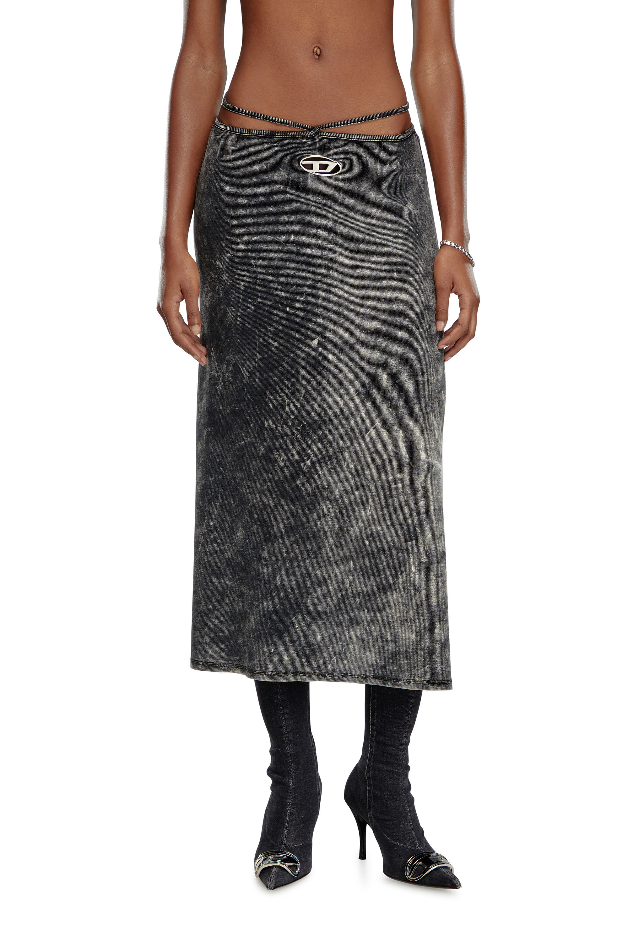 Women's Marbled midi skirt with wrap-around ties | Grey | Diesel