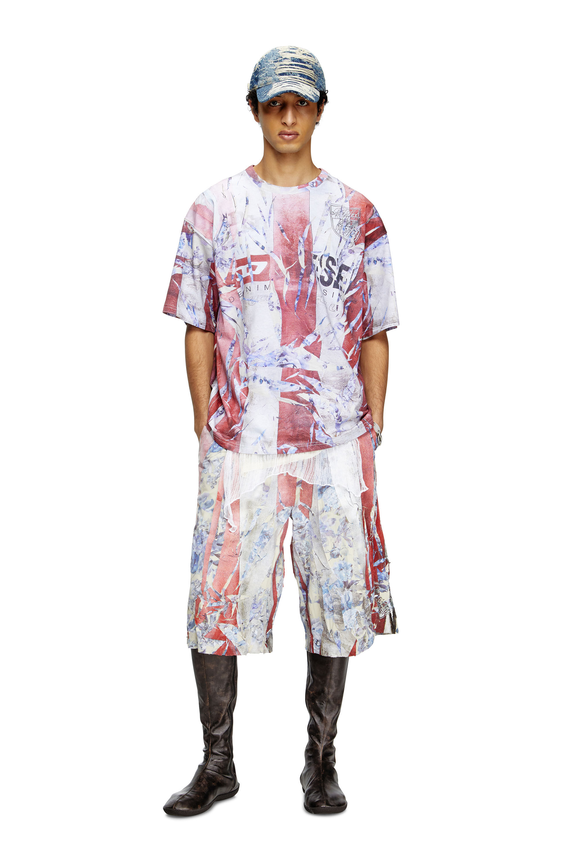 Diesel - T-BOXT-R13, Camiseta con estampado de trampantojo agrietado Hombre in Multicolor - 1