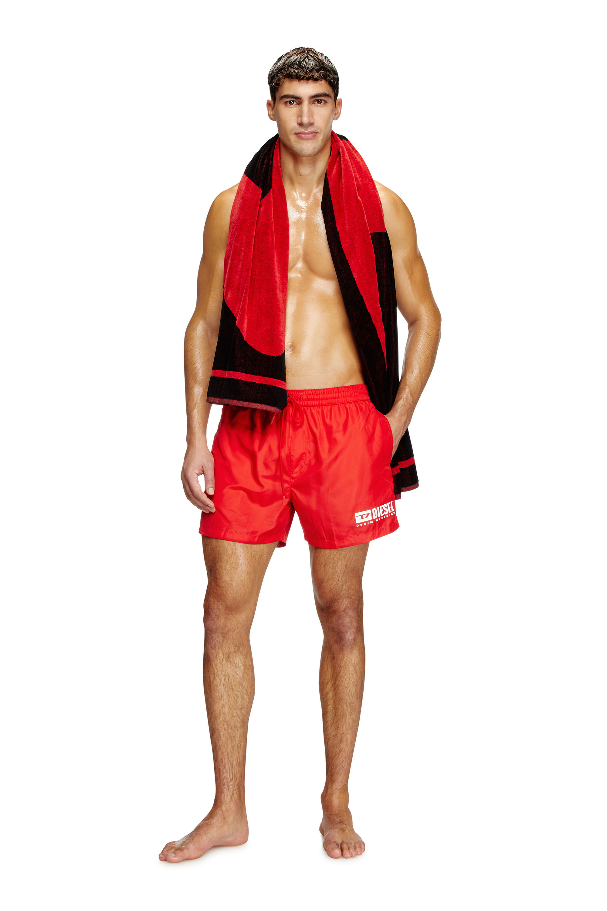 Men's Mid-length swim shorts with logo print | Red | Diesel