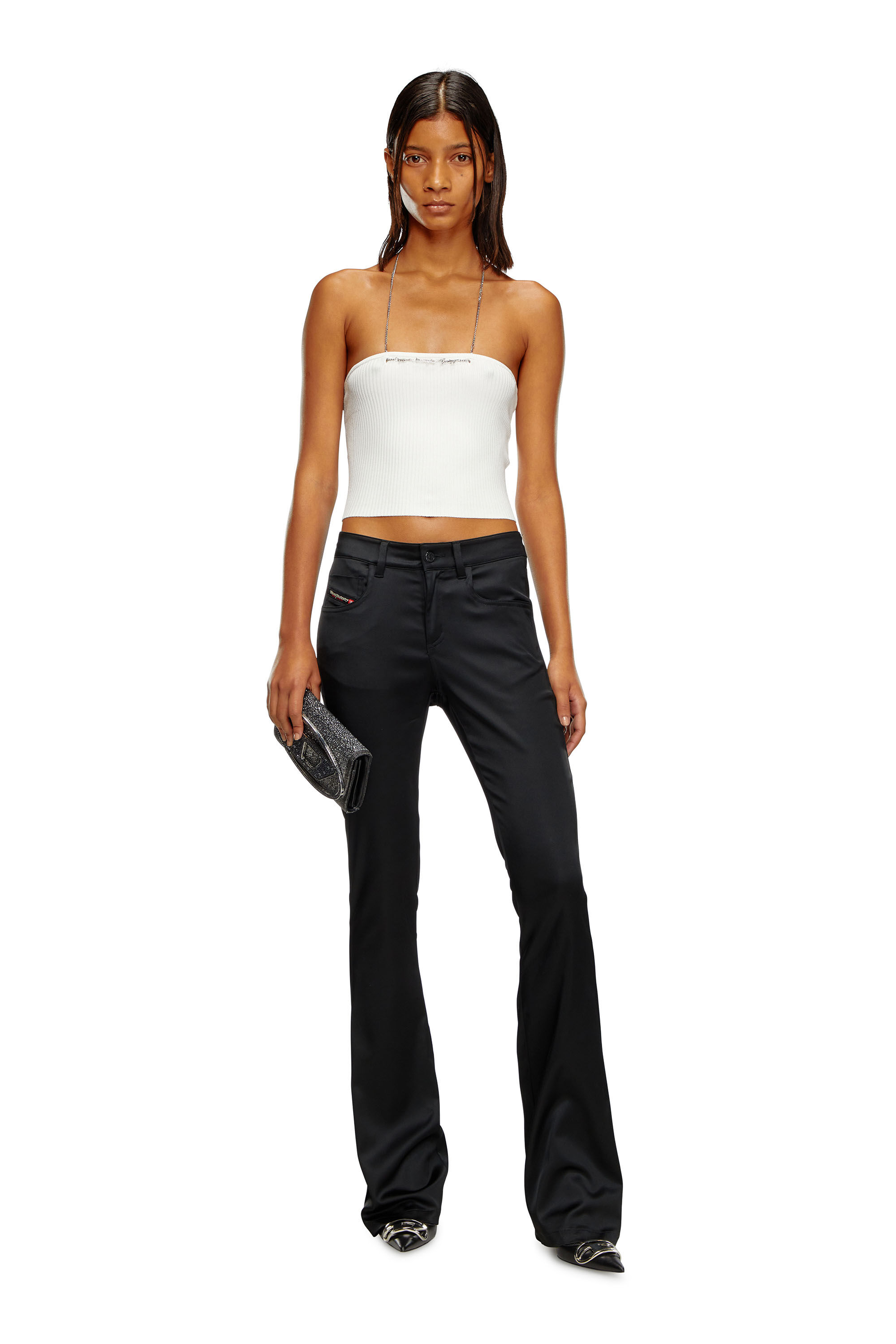 Women's Cropped knit top with chain halterneck | White | Diesel