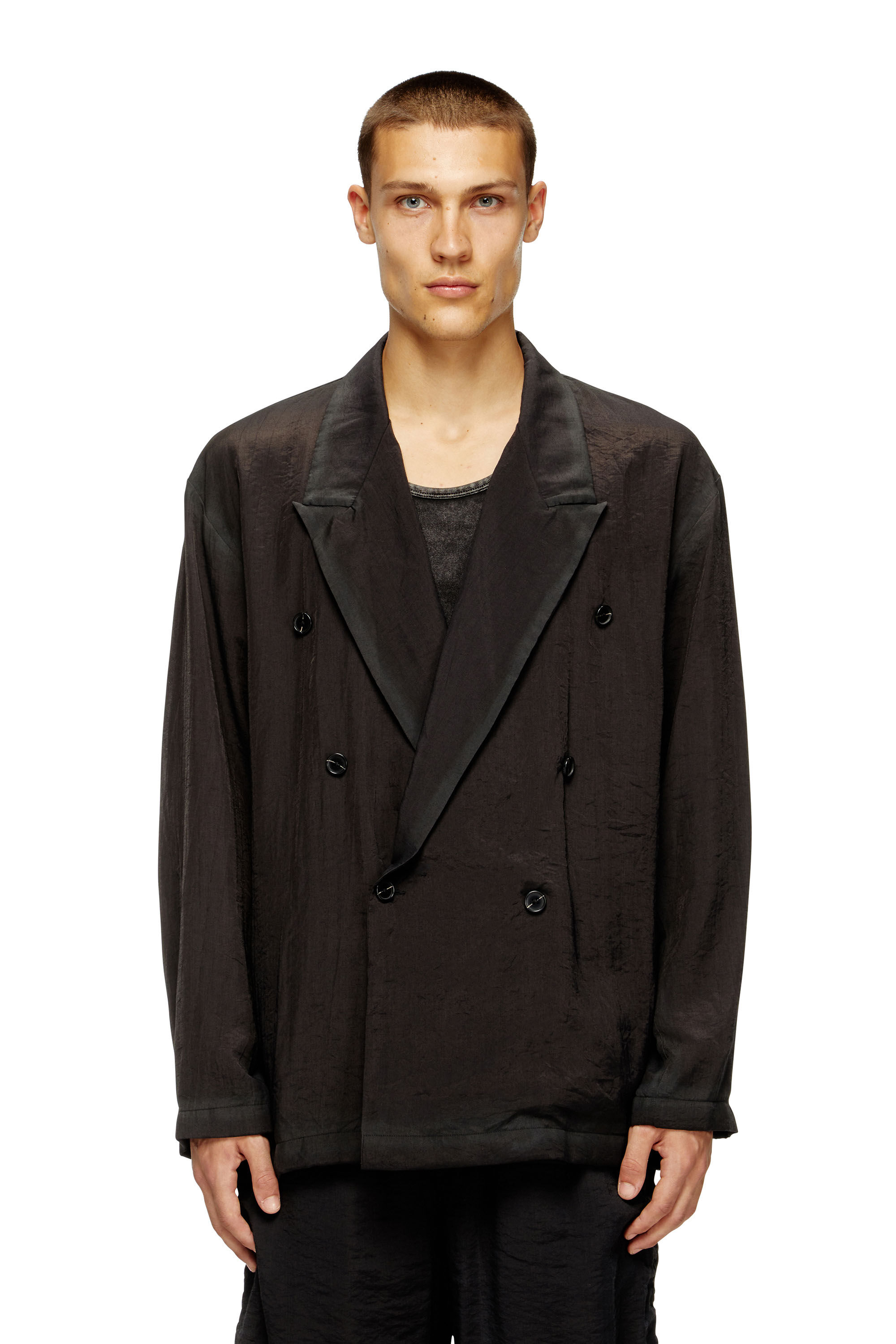 Diesel - J-KEYSERY, Blazer de doble botonadura en tejido arrugado Hombre in Gris - 3