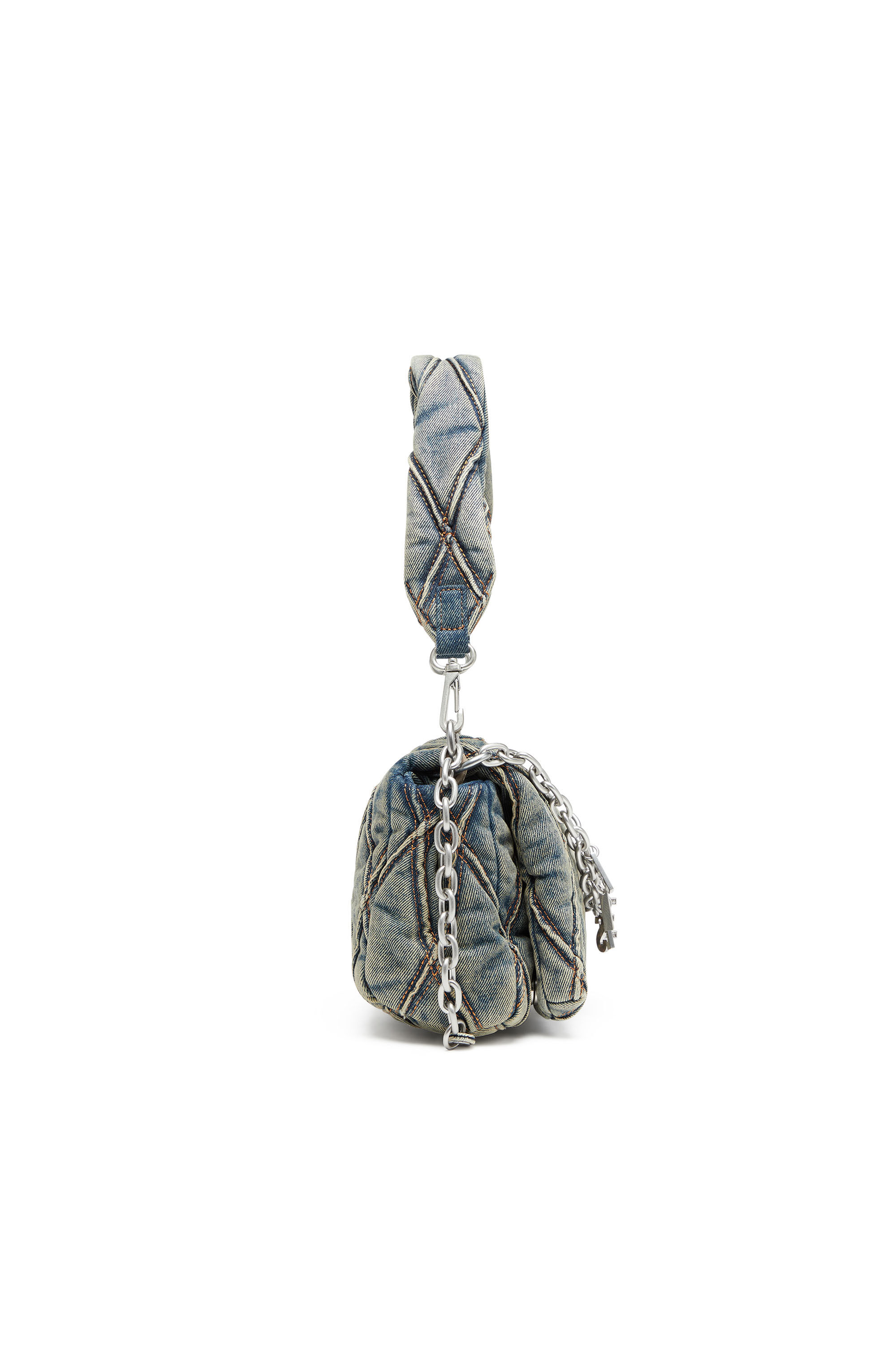 Women's Charm-D Shoulder M bag in quilted Denim | Black | Diesel