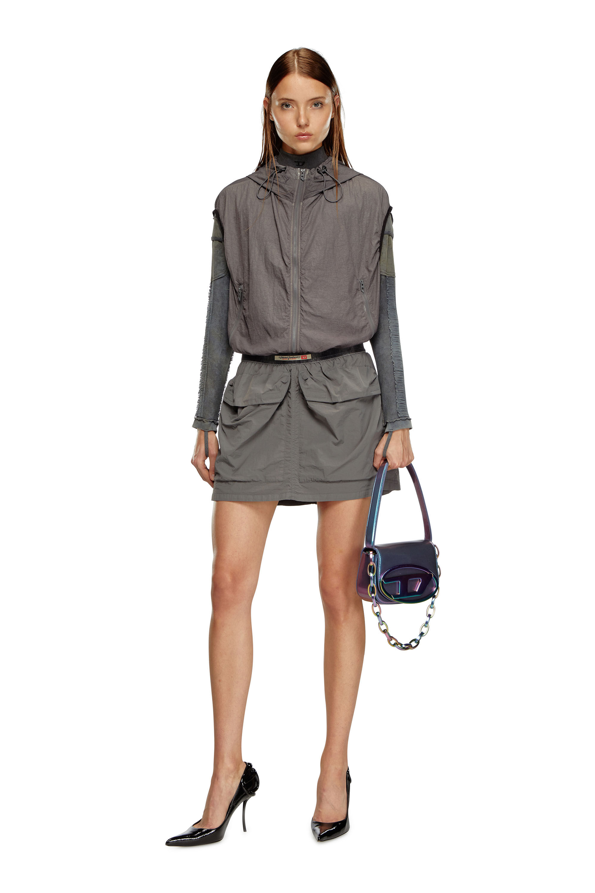 Women's Short cargo skirt in recycled nylon | Grey | Diesel