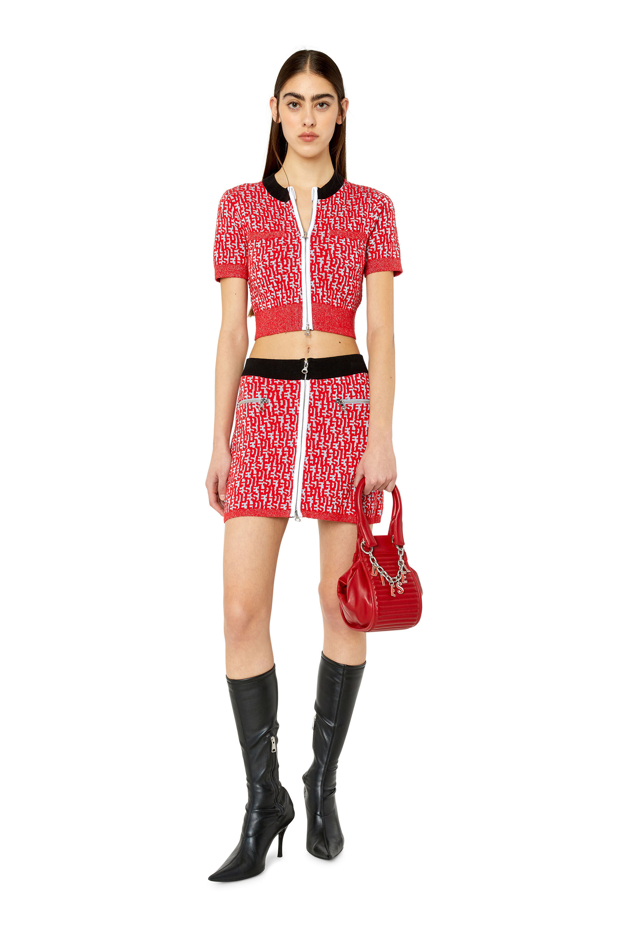 Diesel - M-ATHILDE, Minicárdigan con monogram de punto bouclé Mujer in Multicolor - 1