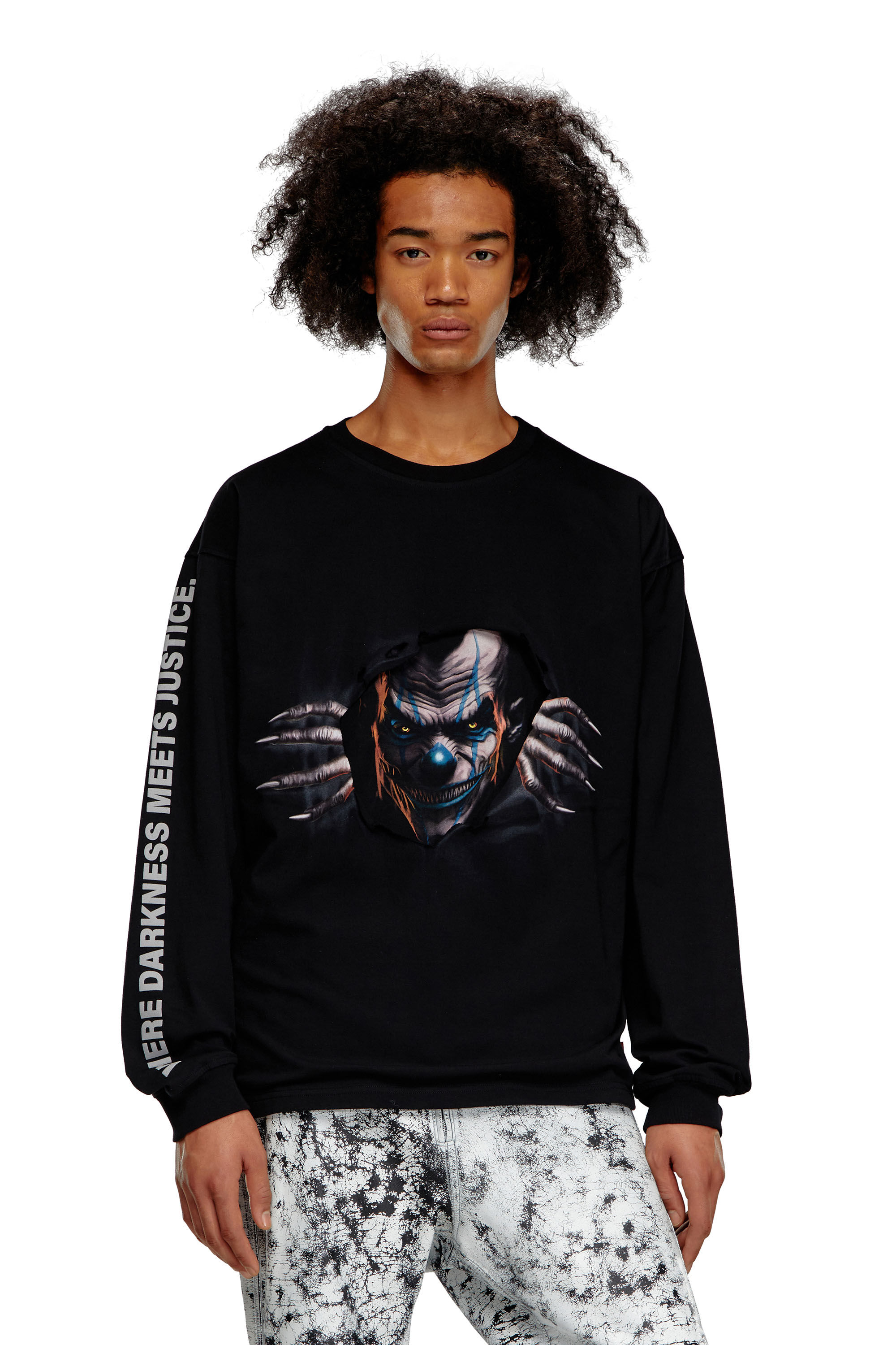 Men's Long-sleeve T-shirt with poster print | Black | Diesel