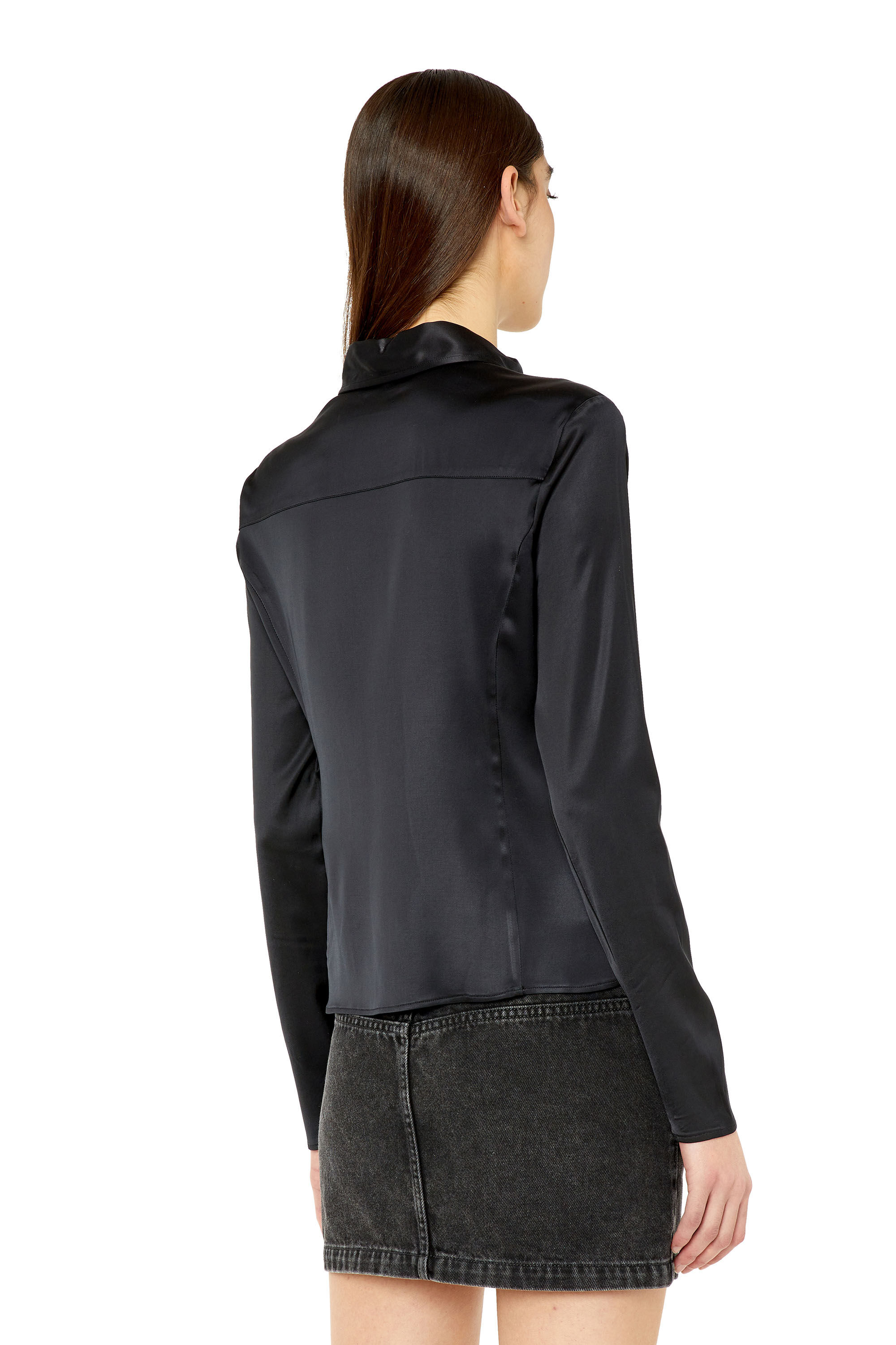 Crinkled Sheer Silk Georgette Classic Collar Shirt | EILEEN